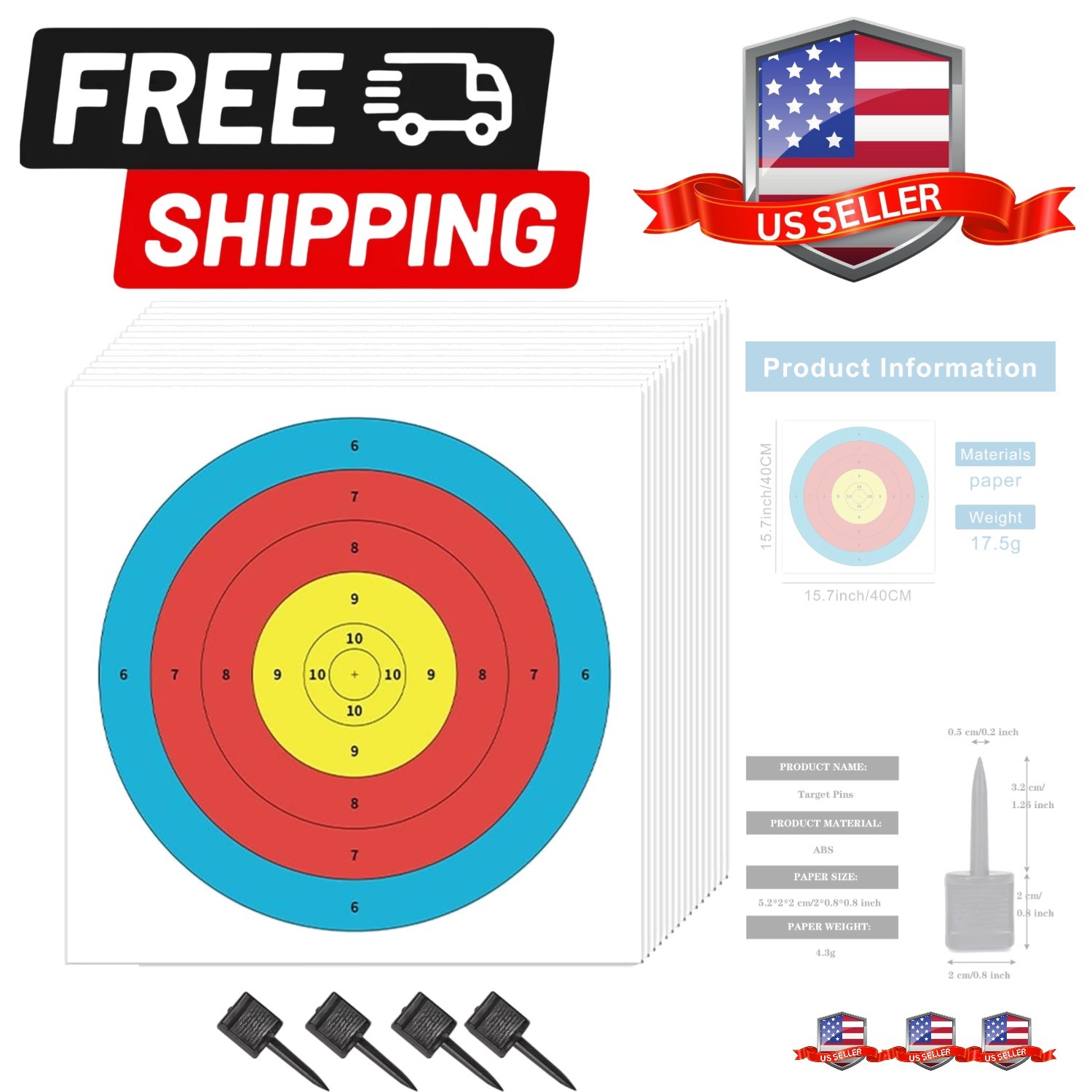 20pcs Archery Targets Paper Standard 40cm/60cm/80cm Bow and Arrow Targets Fac...