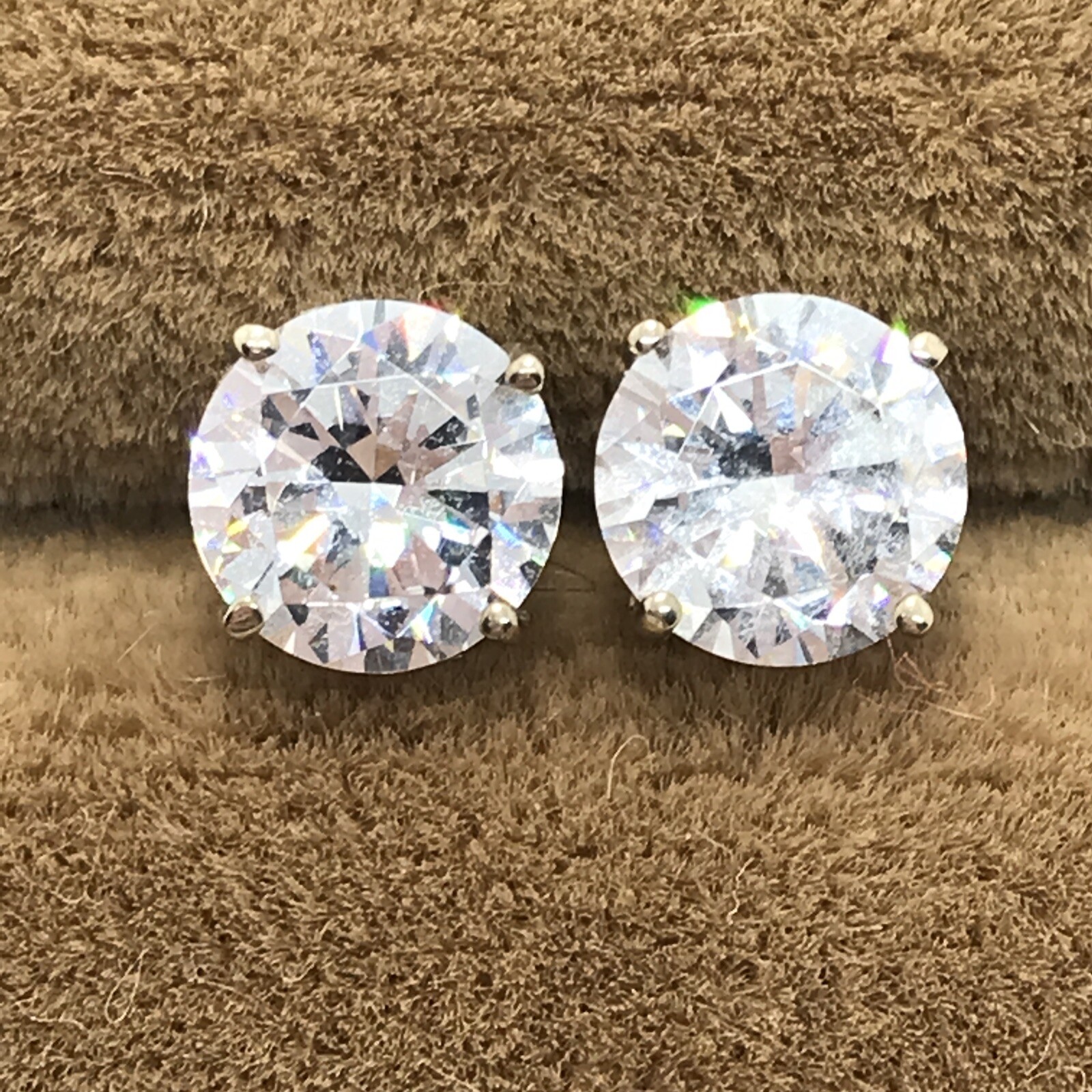 Vintage   2 Carat  TW  Cubic Zirconina   14Kt White Gold  Stud  Pierced Earrings