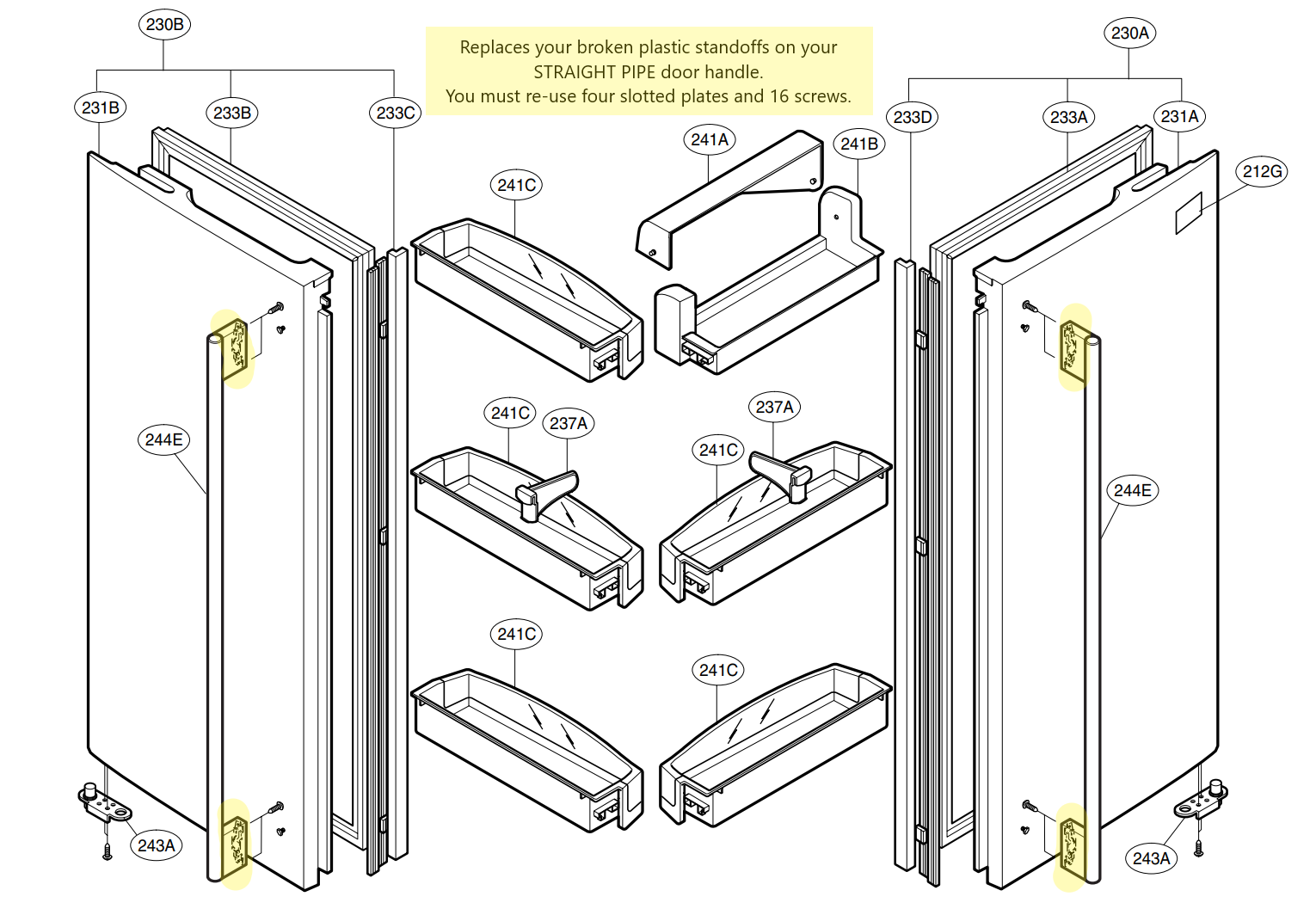 LG Refrigerator 3651JA2269Q Door Handle Repair Kit for LRFD25850ST, others