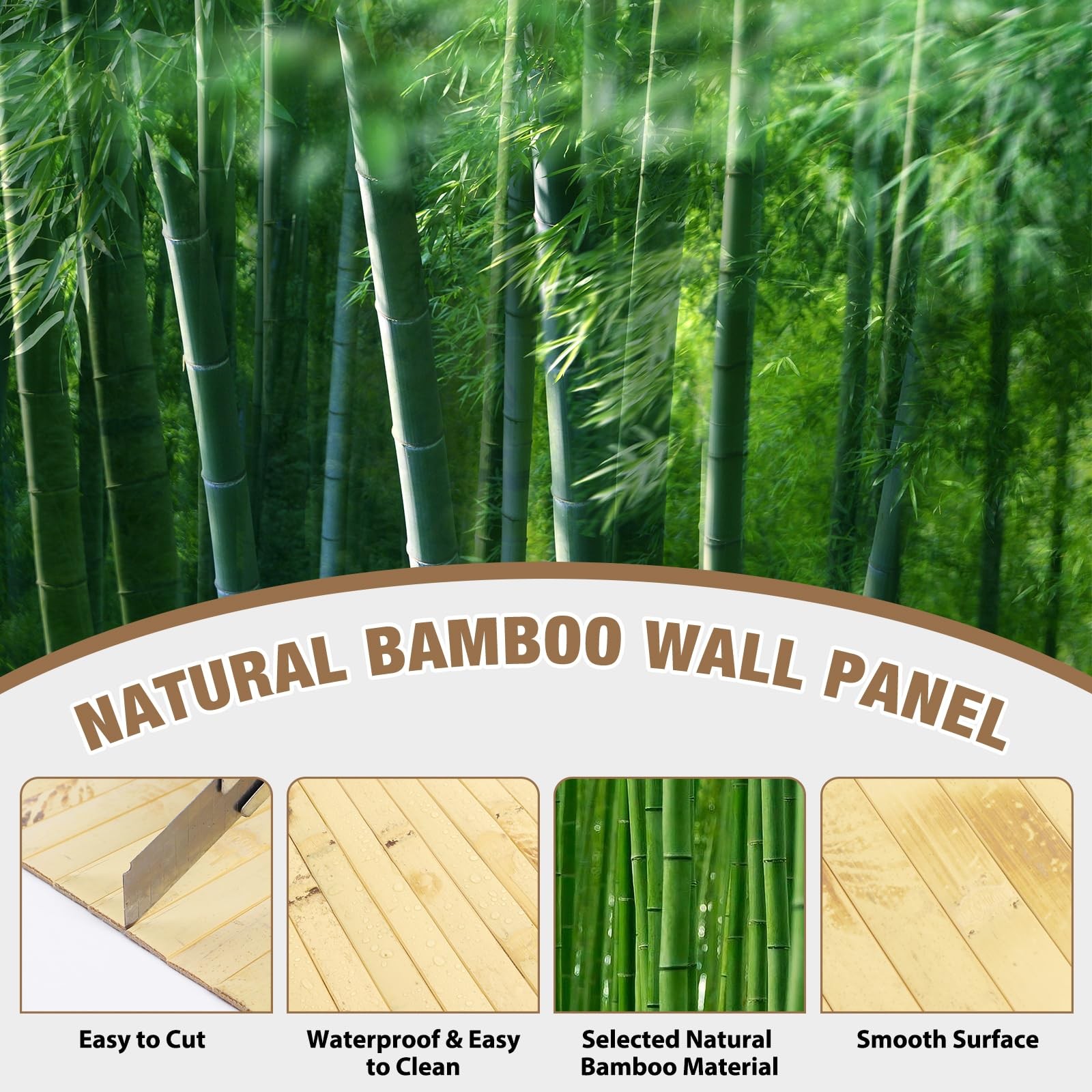 EYAYEN Natural Bamboo Wall Panel Wainscoting Interior Wall Decor 48"x96"