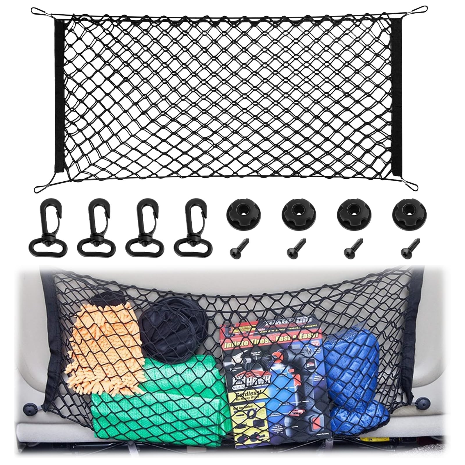 Cargo Net, Premium Dual-Layer Nylon Net for SUV, 35.4x15.7 Inch, Black