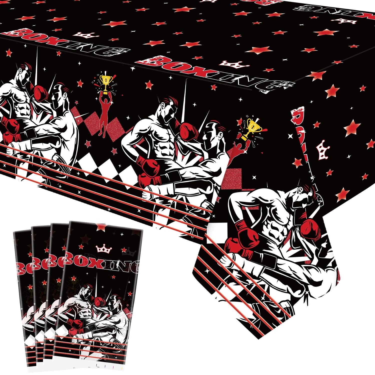 4 Piece Boxing Party Tablecloth Supplies, Boxing Rectangle Tablecloth, Boxing...