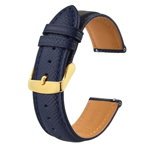 Texture Leather Watch Straps for Women and 20mm Dark Blue with Gold Buckle