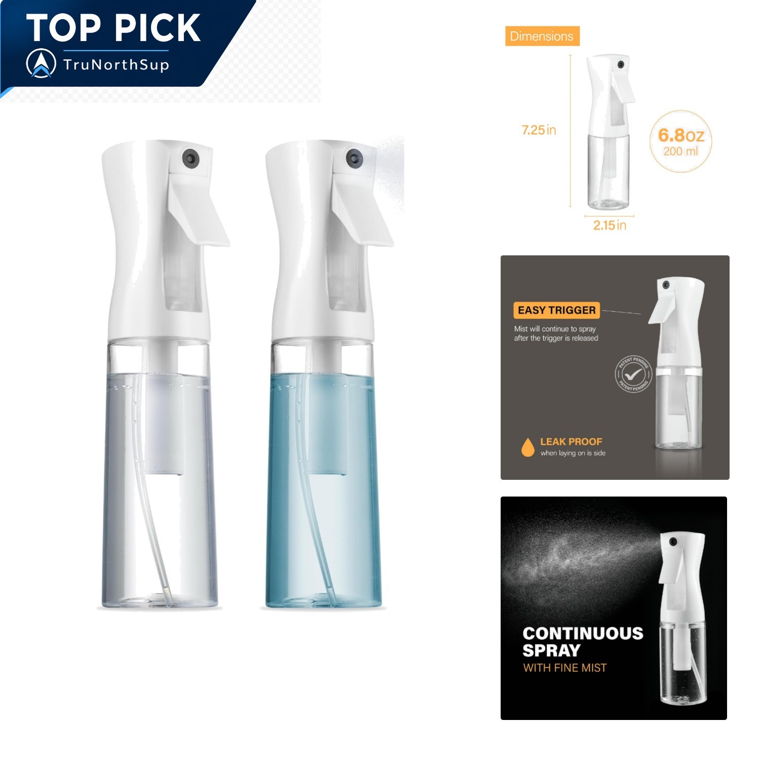 2 Pack Hair Spray Bottles 6.8oz Water Mister Continuous Fine Mist Hair Styling