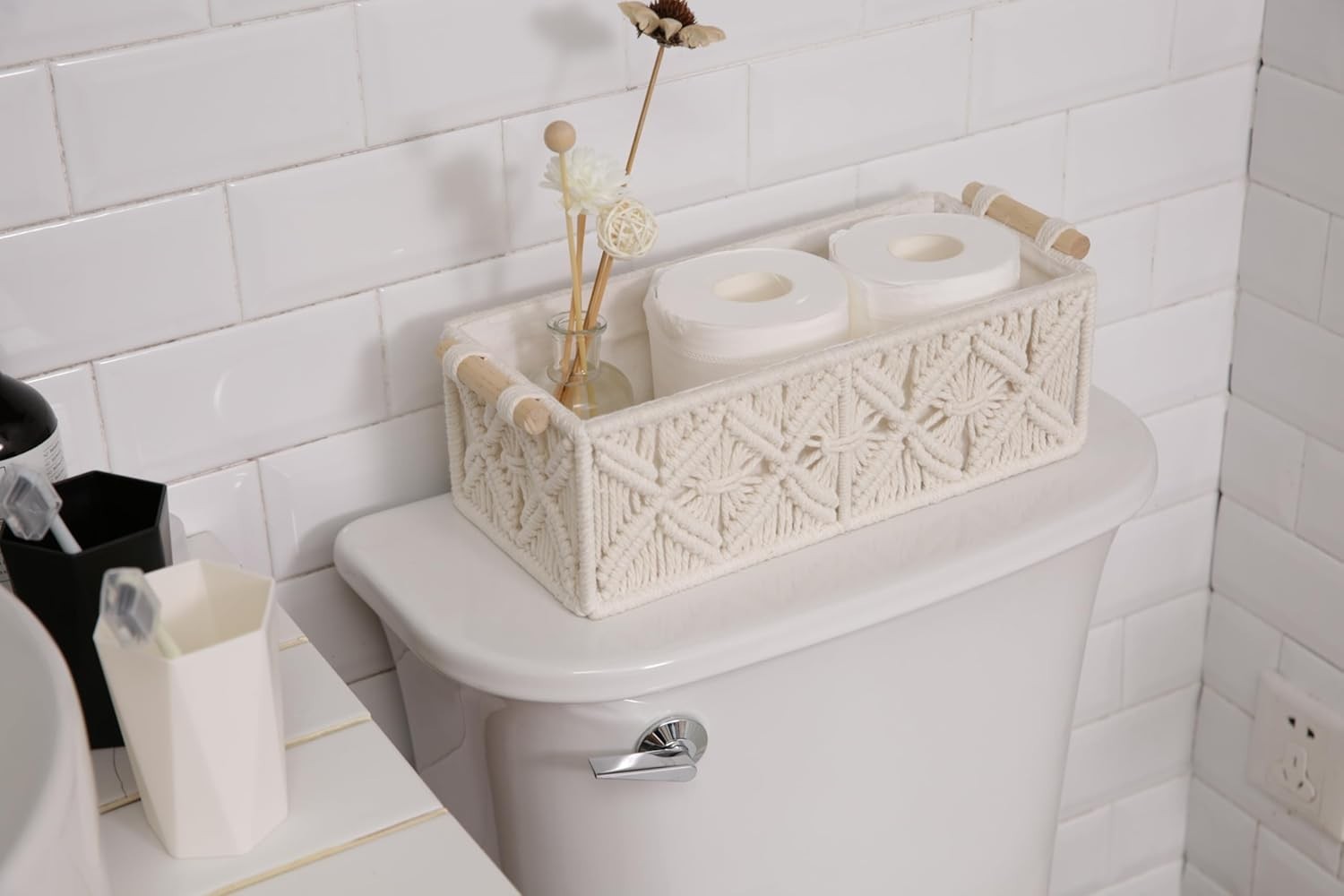 Macrame Storage Baskets Boho Decor Style Woven Storage Boxes Home Organization