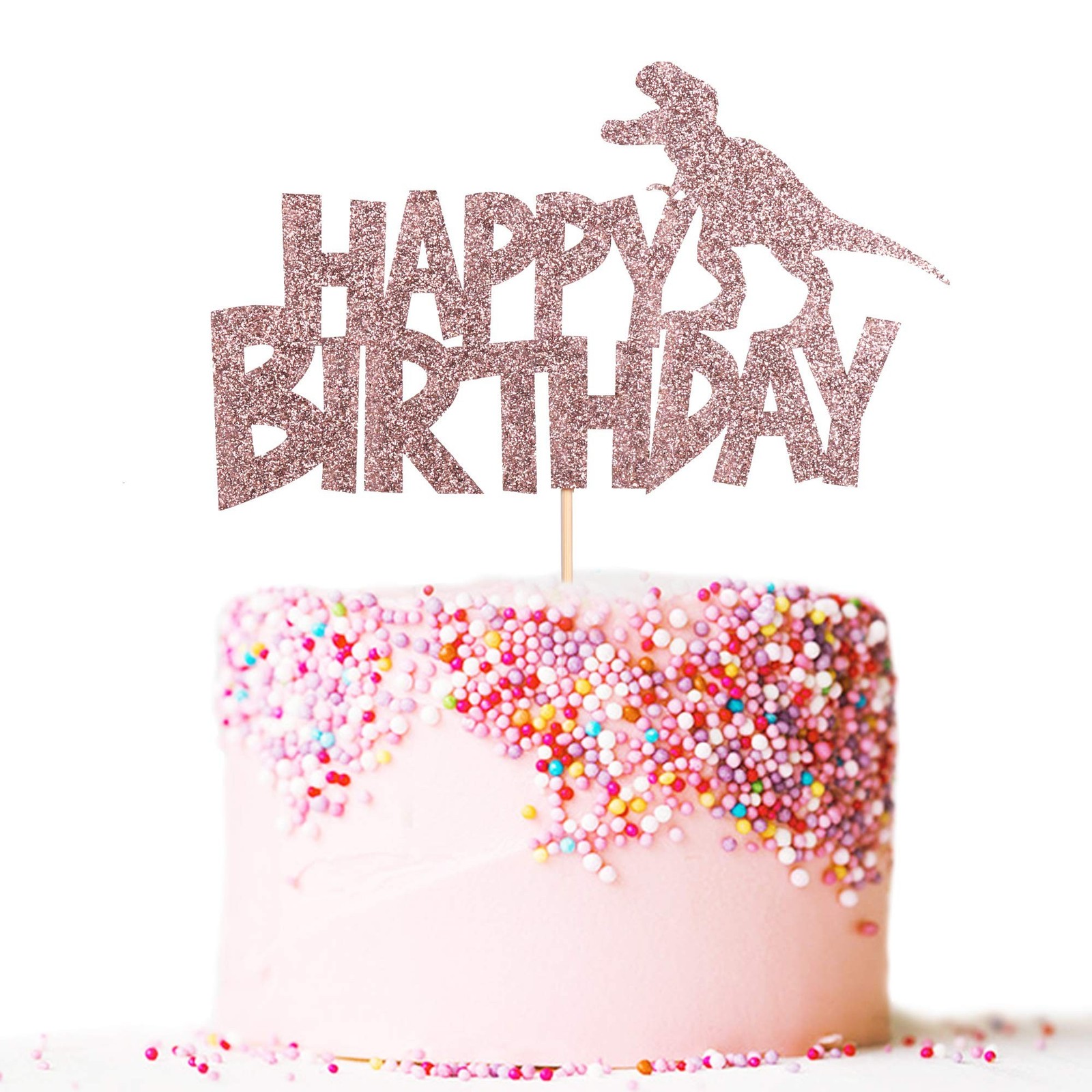 happy birthday cake topper rose gold glitter dinosaur cake topper boy and gir...