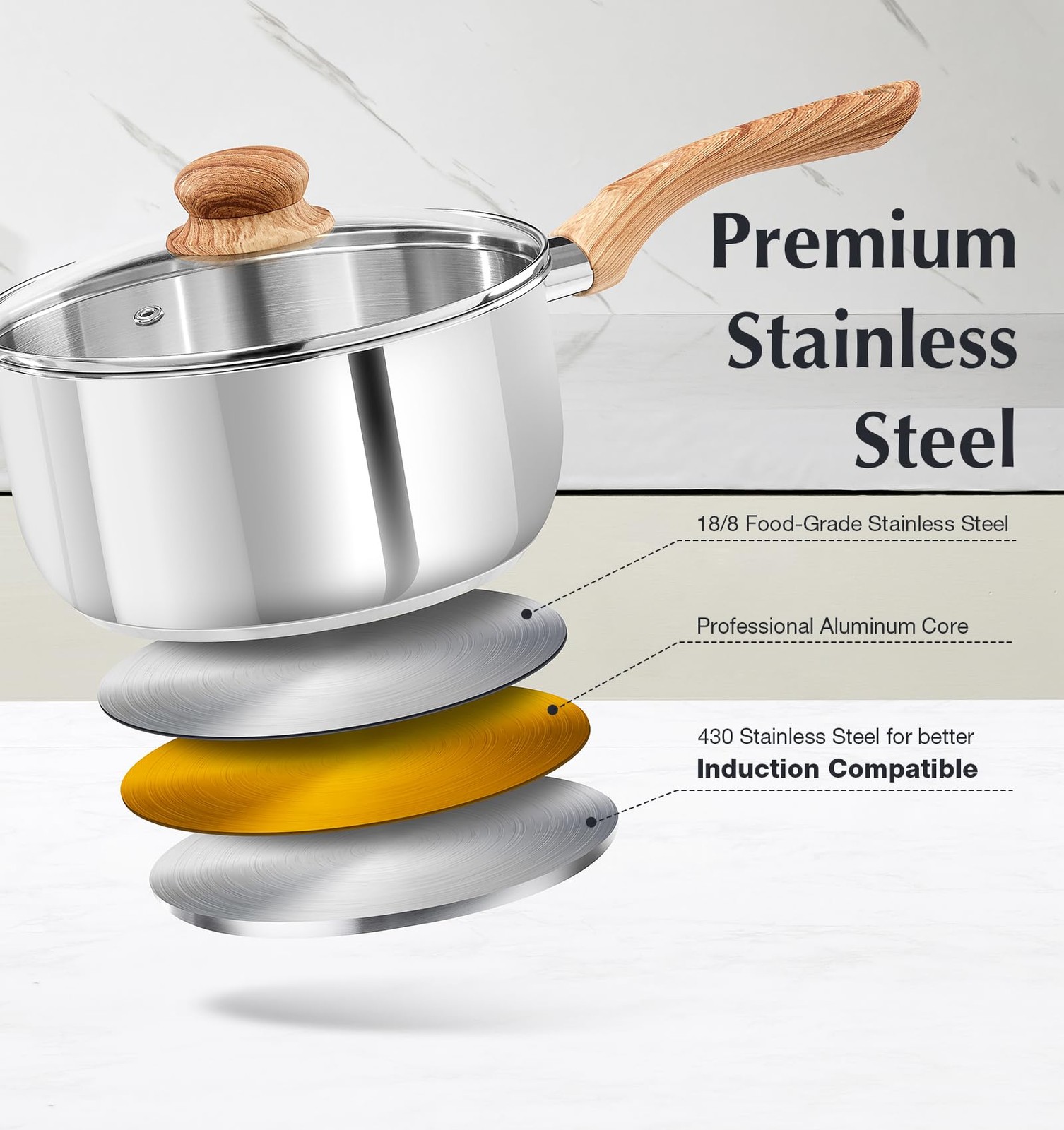 KOCH SYSTEME CS Stainless Steel Saucepan, 2 Quart Saucepan 2 Quart, Silver