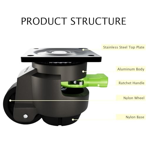 Leveling Casters Heavy Duty, 4-Pack with Tool-Free 60F-leveling casters