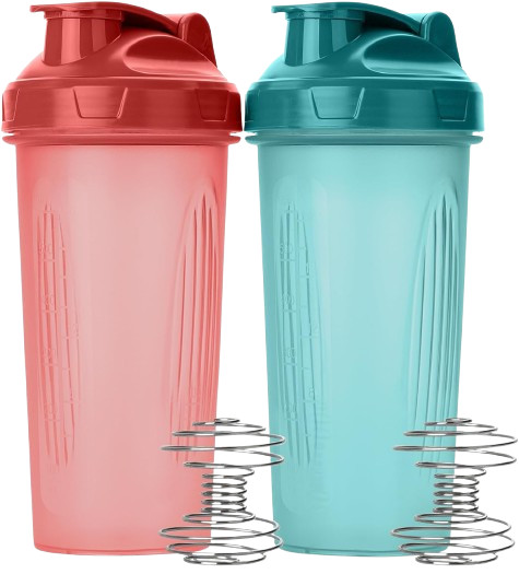 Protein Shaker Bottles 2 Pack 28oz Leak Proof Mixer Cups Supplements, Whisk Ball