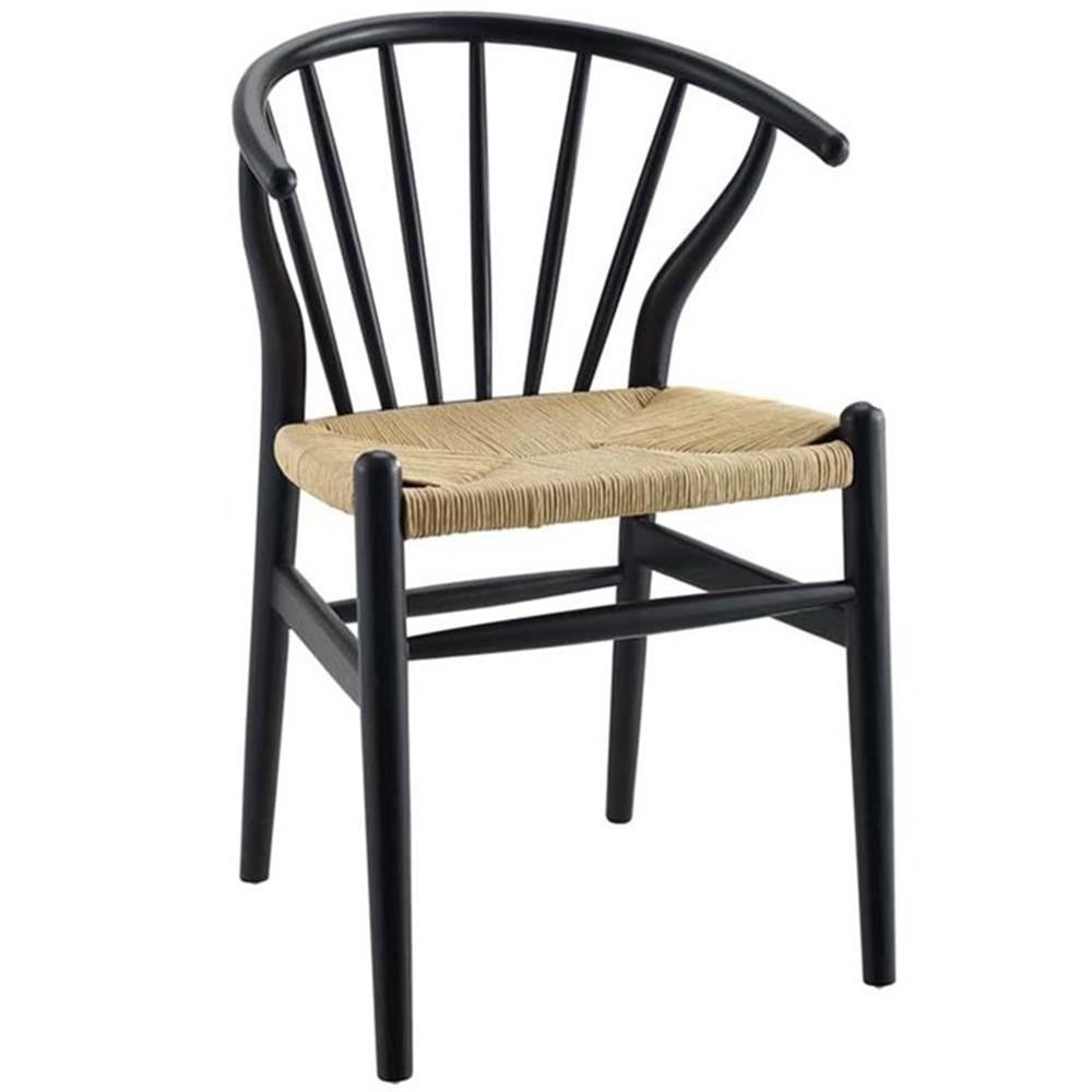 Maklaine Contemporary 18.5" Wood and Rope Dining Side Chair in Black