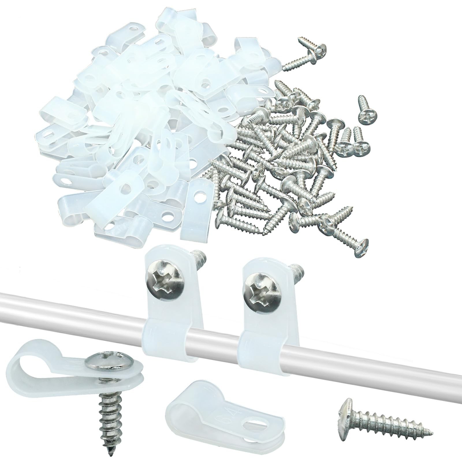 100 PCS 1/4 Inch Rope Light Clips Nylon RStyle Mounting Wire Clamp Screws