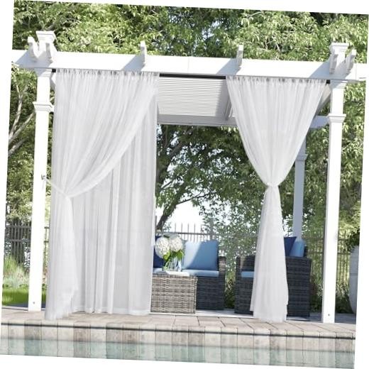 2 Layers Outdoor Sheer Curtains for Patio 54"W x 84"L (Pack of 2) White