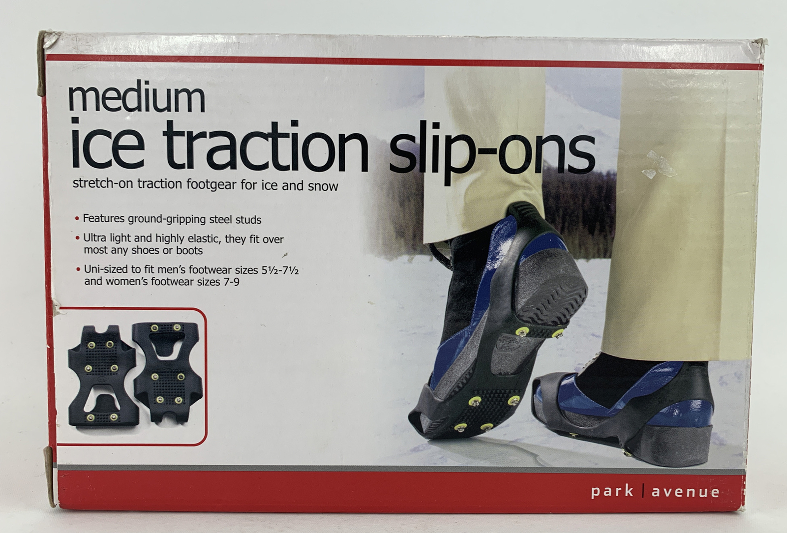 Ice Traction Slip-Ons Uni-size Mens 5 1/2-7 1/2 & Women’s 7-9 By Park Avenue New