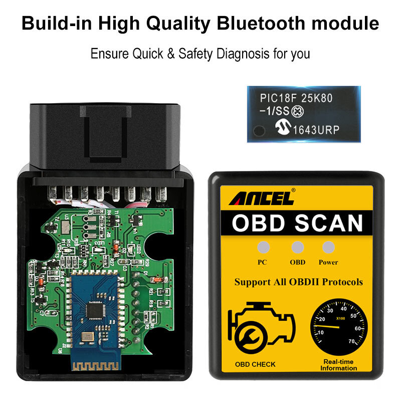 Bluetooth OBD2 Car Diagnostic Scanner Check Engine Fault Code Reader Tool ELM327