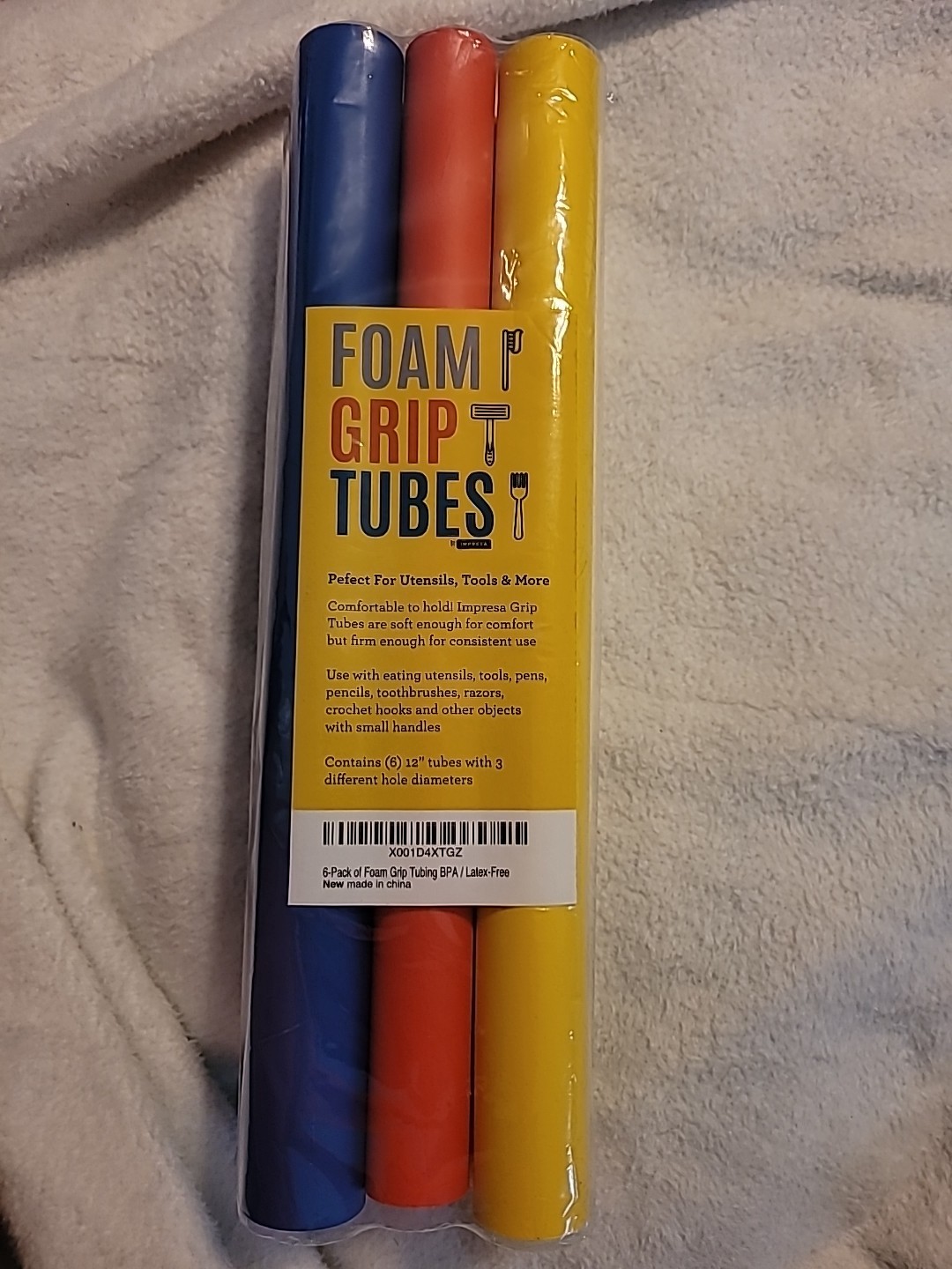 New 12" 6-pk Foam Impressa Grip Tubes Grip Assistance Tubing w/ 3 Diameter Holes