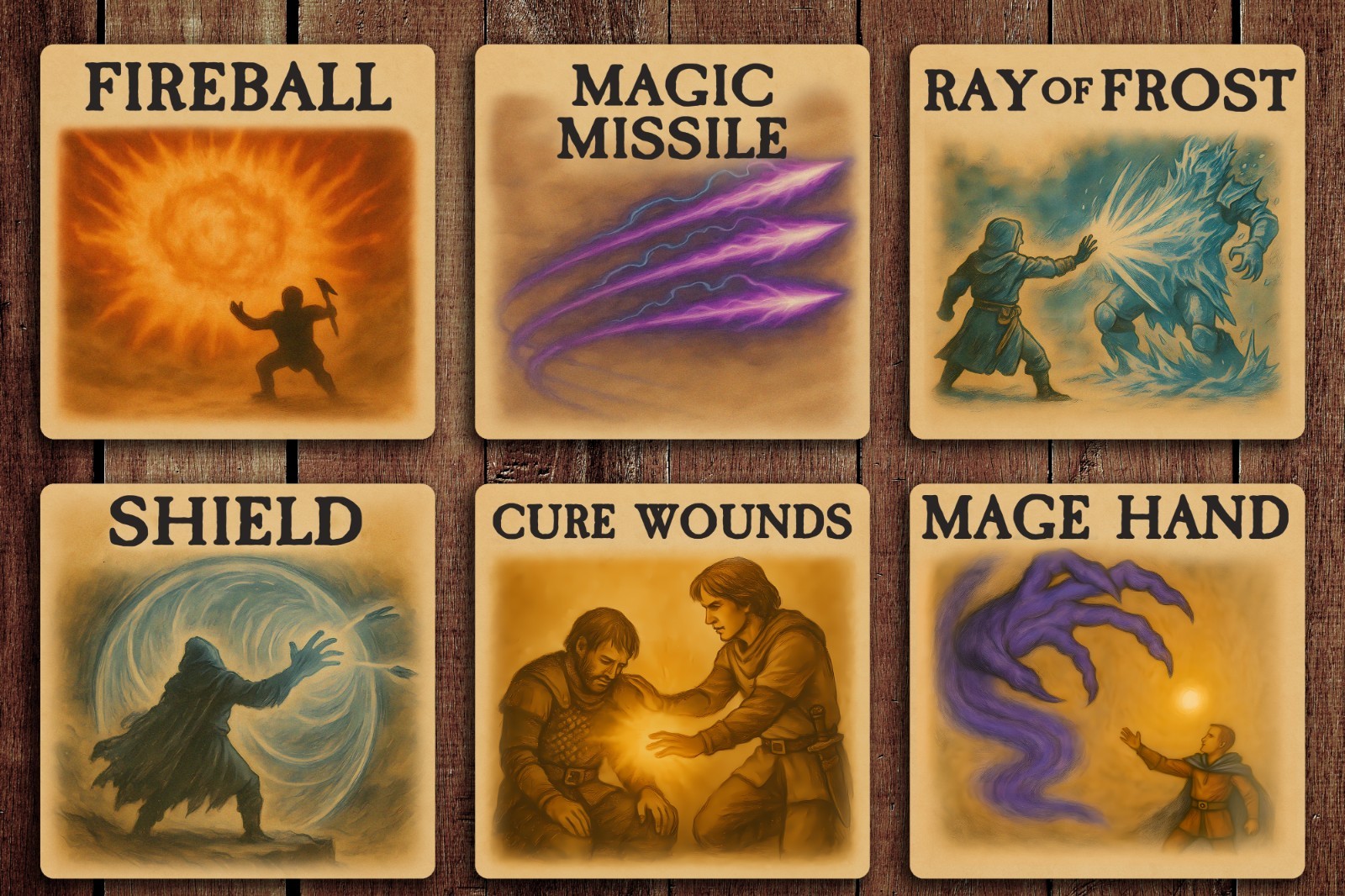 Dungeons & Dragons Retro Spells Coaster Set – Vintage Fantasy Artwork | 6-Piece