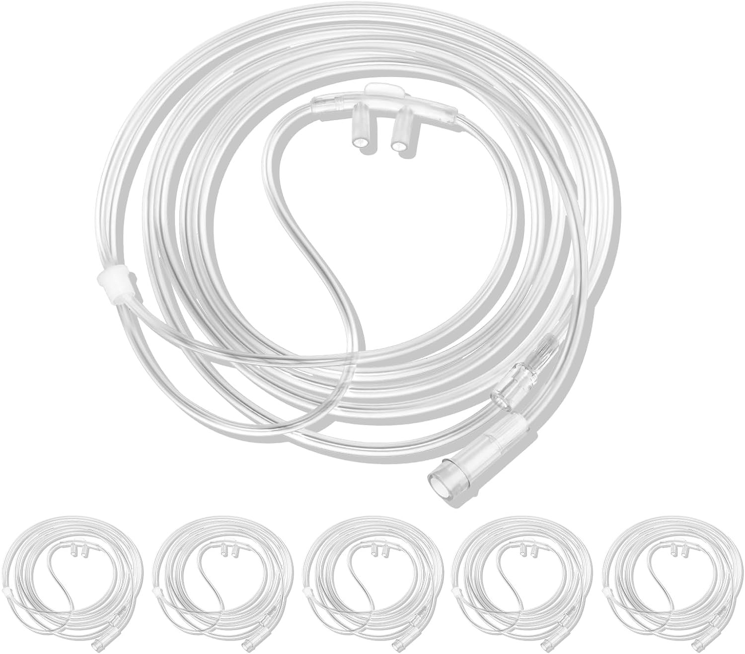 5 Pack Soft Nasal Oxygen Cannula for Adult - 7 Feet, Standard Connector,...