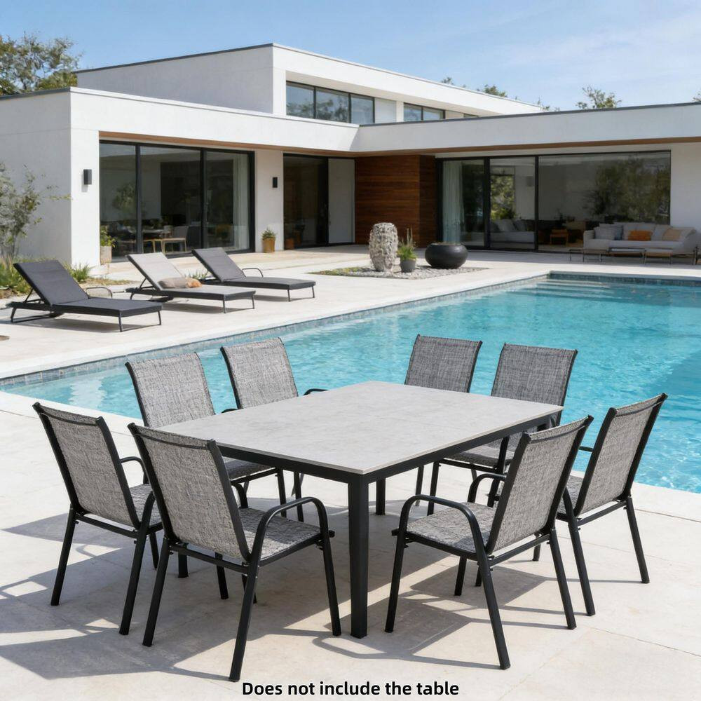 Metal Outdoor Dining Chairs Stackable Patio Camping Chair with Gray Breathable T