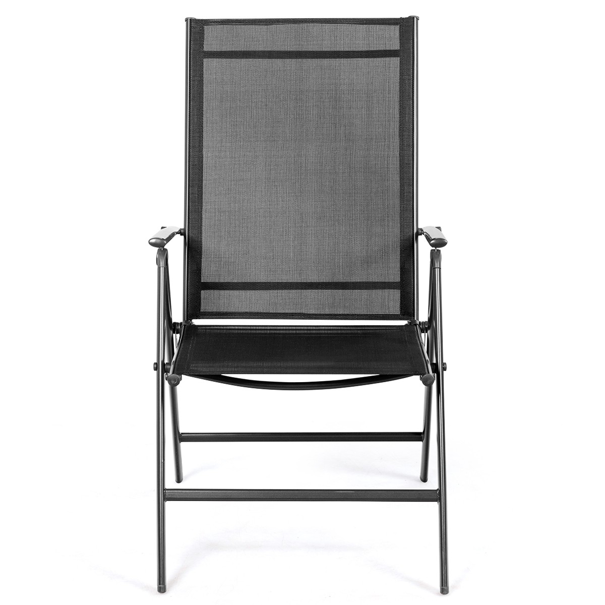 Set of 2 Patio Folding Dining Chair Recliner Adjustable Camping Portable Black