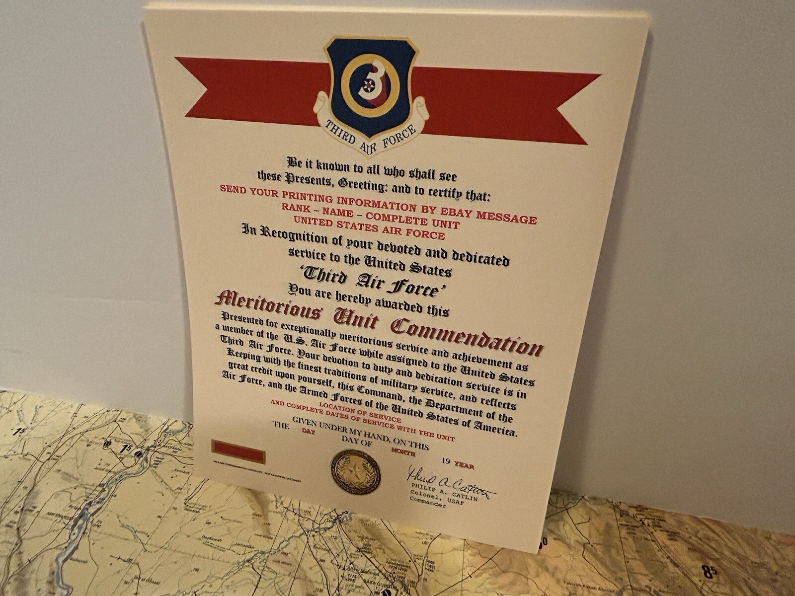 U.S. AIR FORCE / 3RD AIR FORCE - MERITORIOUS UNIT COMMENDATION CERTIFICATE