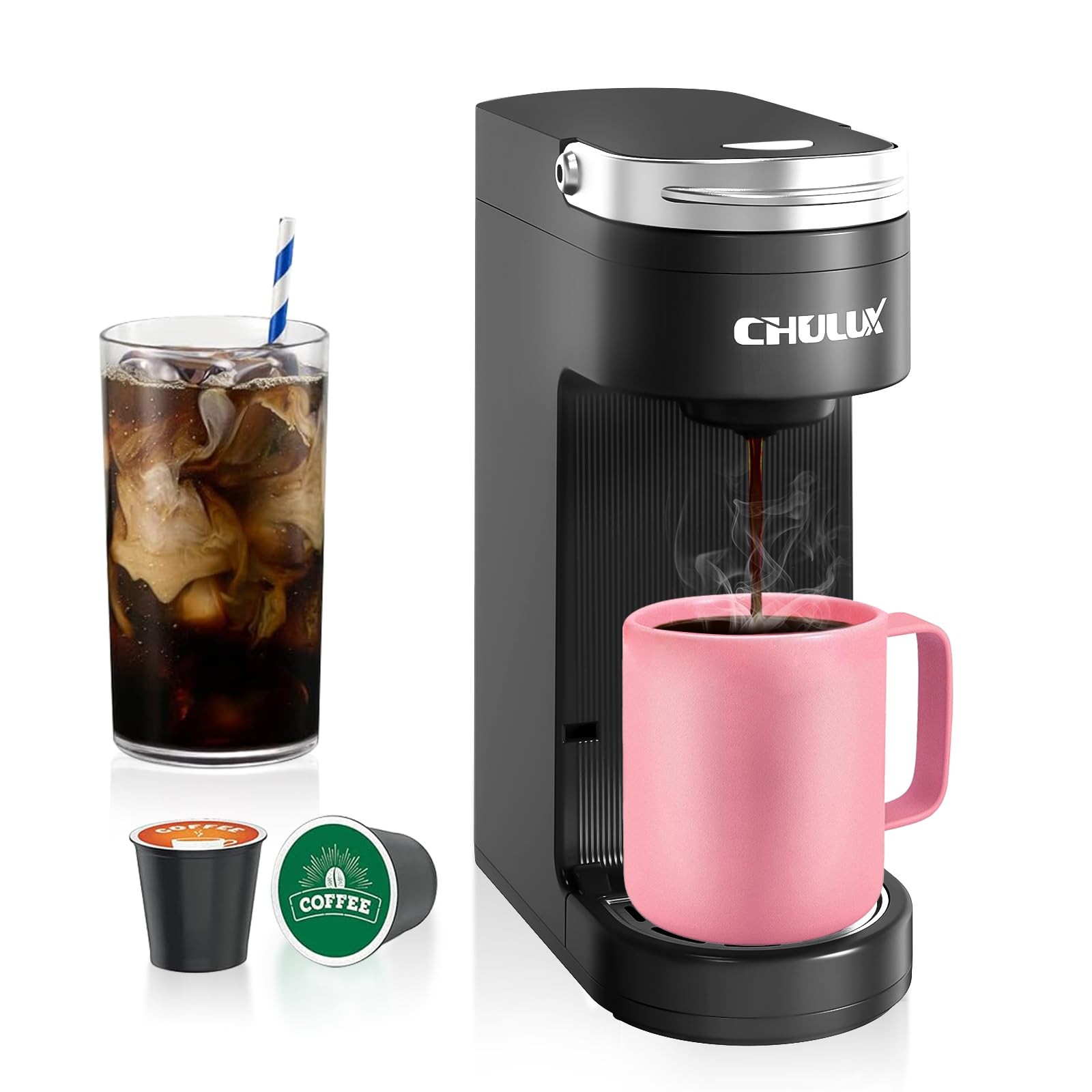 Slim Single Serve Coffee Maker for K Pods, Cup Coffee Maker Fits 7.3" Travel ...