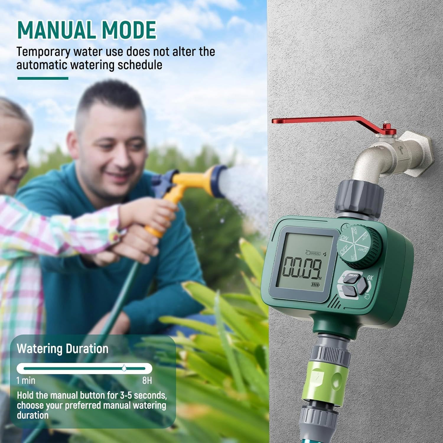 Sprinkler Timer: Programmable Hose Timer with Rain Delay/Manual/Automatic Wateri
