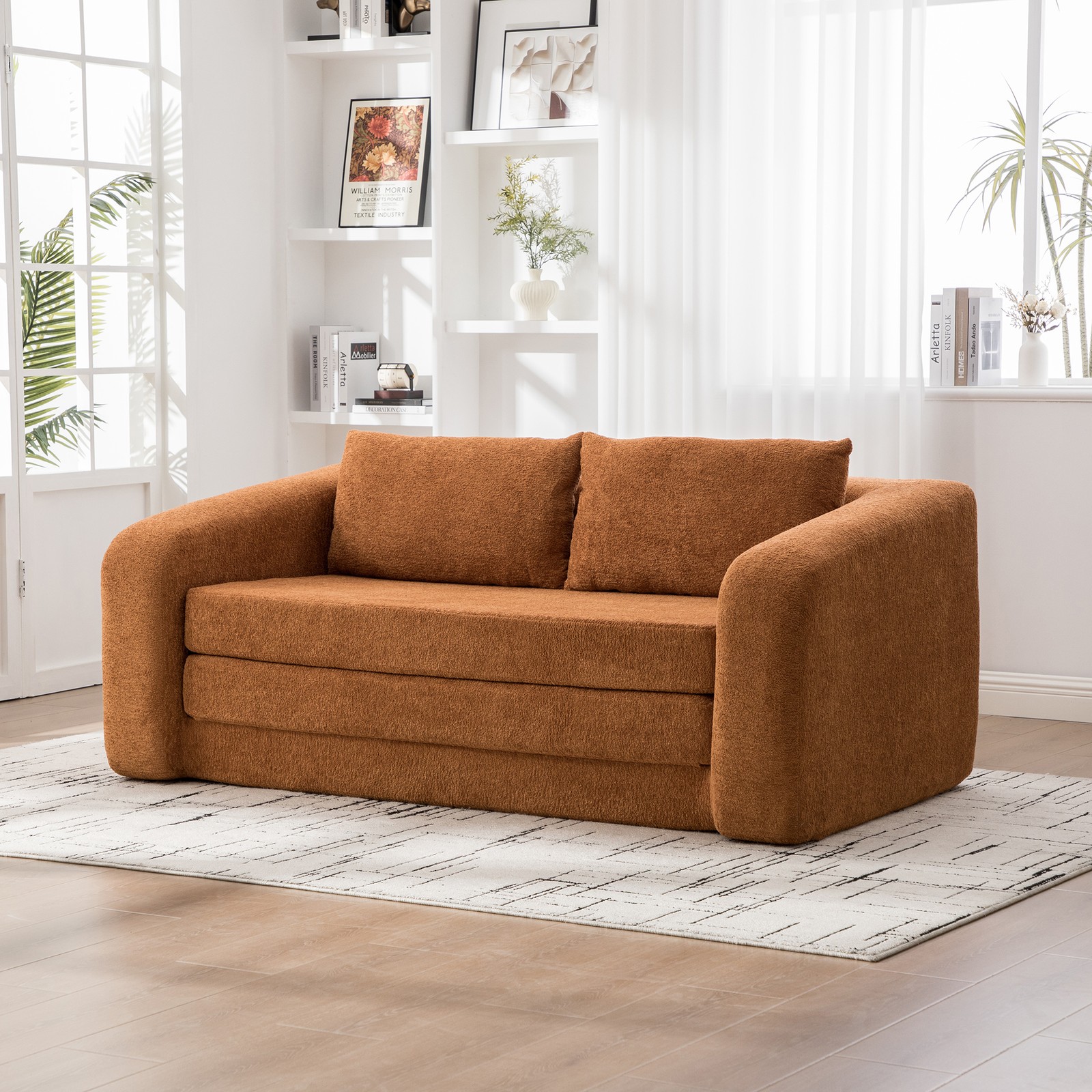 71" 2-in-1 Pull Out Foldable Loveseat Sofa Bed with Armrest & Backrest Pillow
