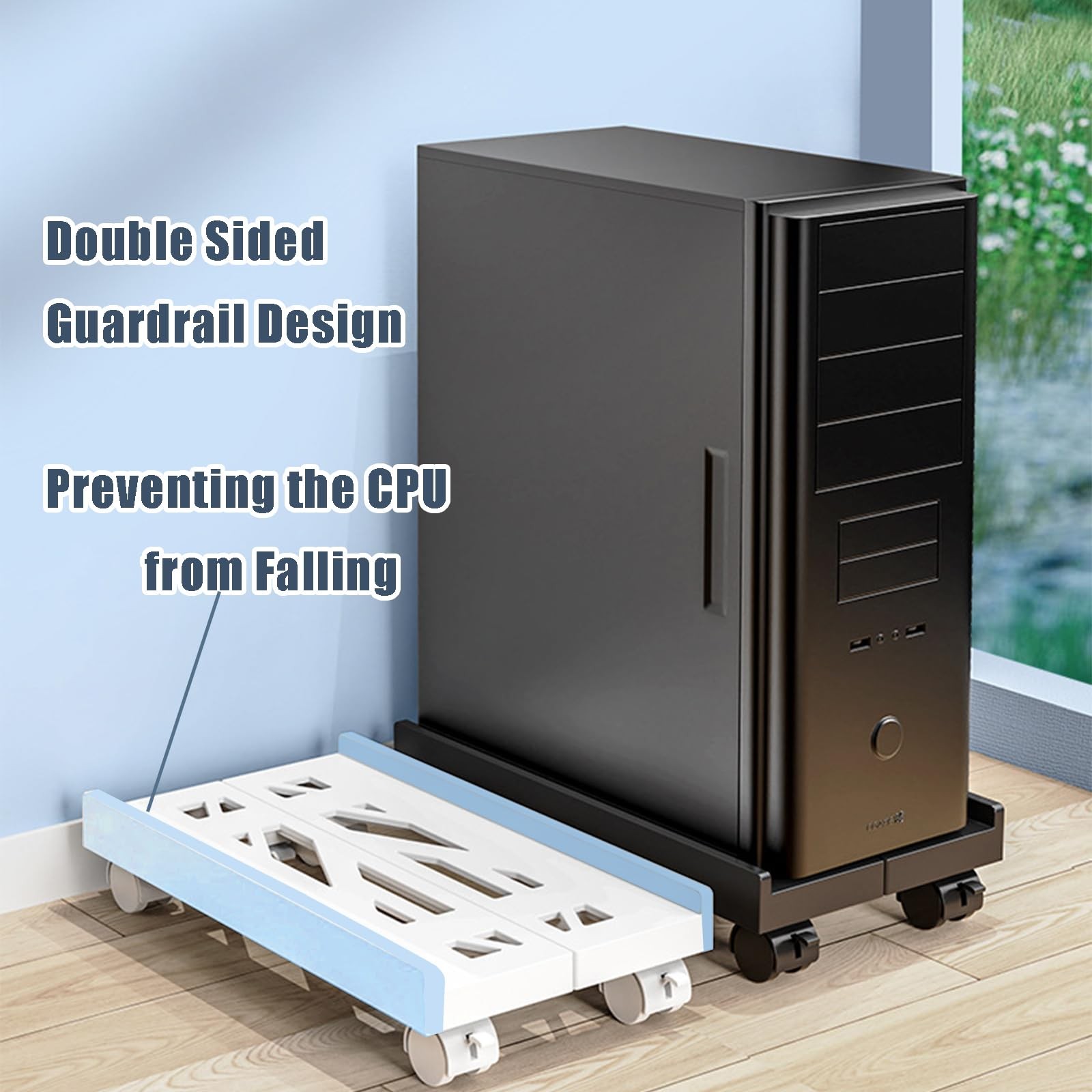 Adjustable Computer Tower Stand, Mobile CPU Stand with 4 Rolling Caster Wheels