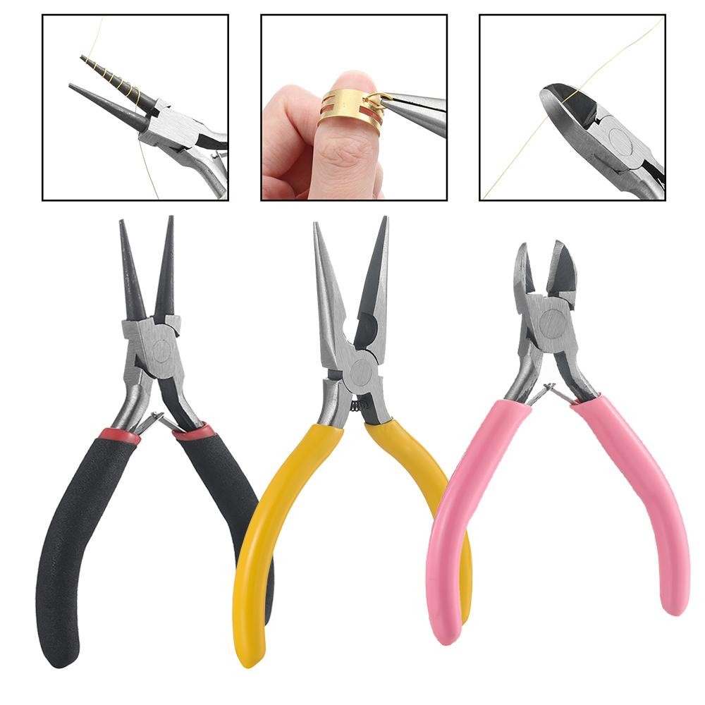 3pcs/set 3 Styles Jewelry Pliers Tools Kit Needle Round Nose Pliers Diagonal Pli