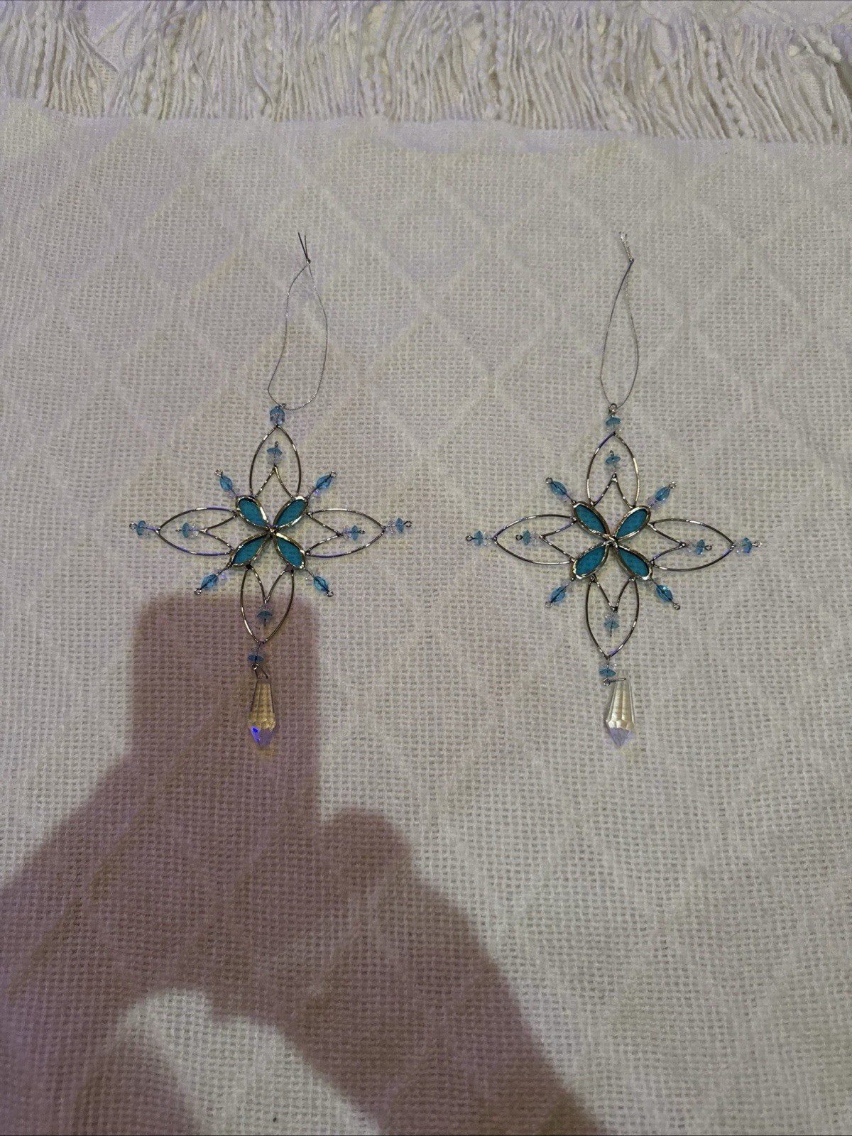 2 Snowflake Sun Catchers Teal Aqua