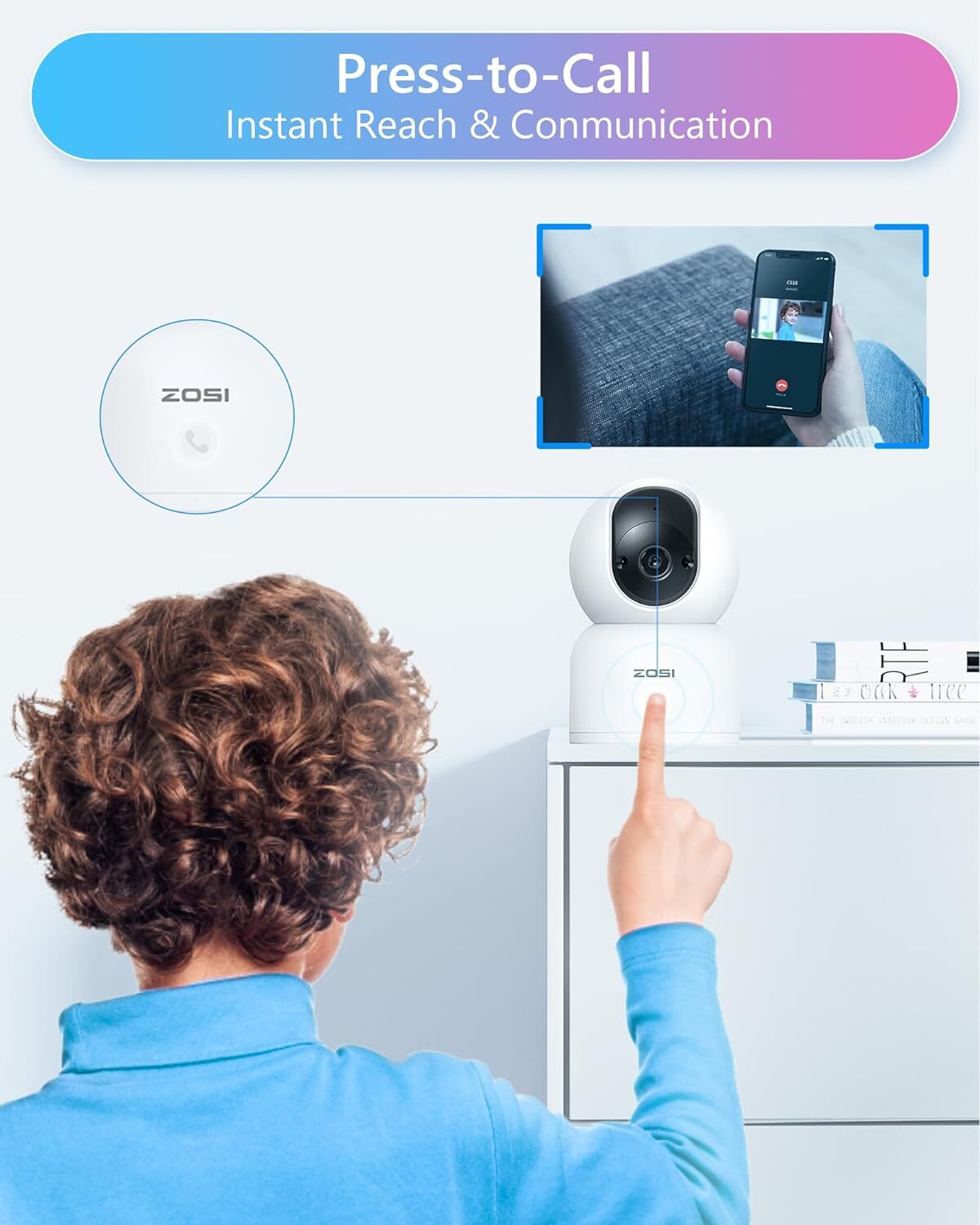 ZOSI 2K 360° Swivel Wireless PTZ Indoor Camera Monitor Intelligent 2.4/5GHz 33FT