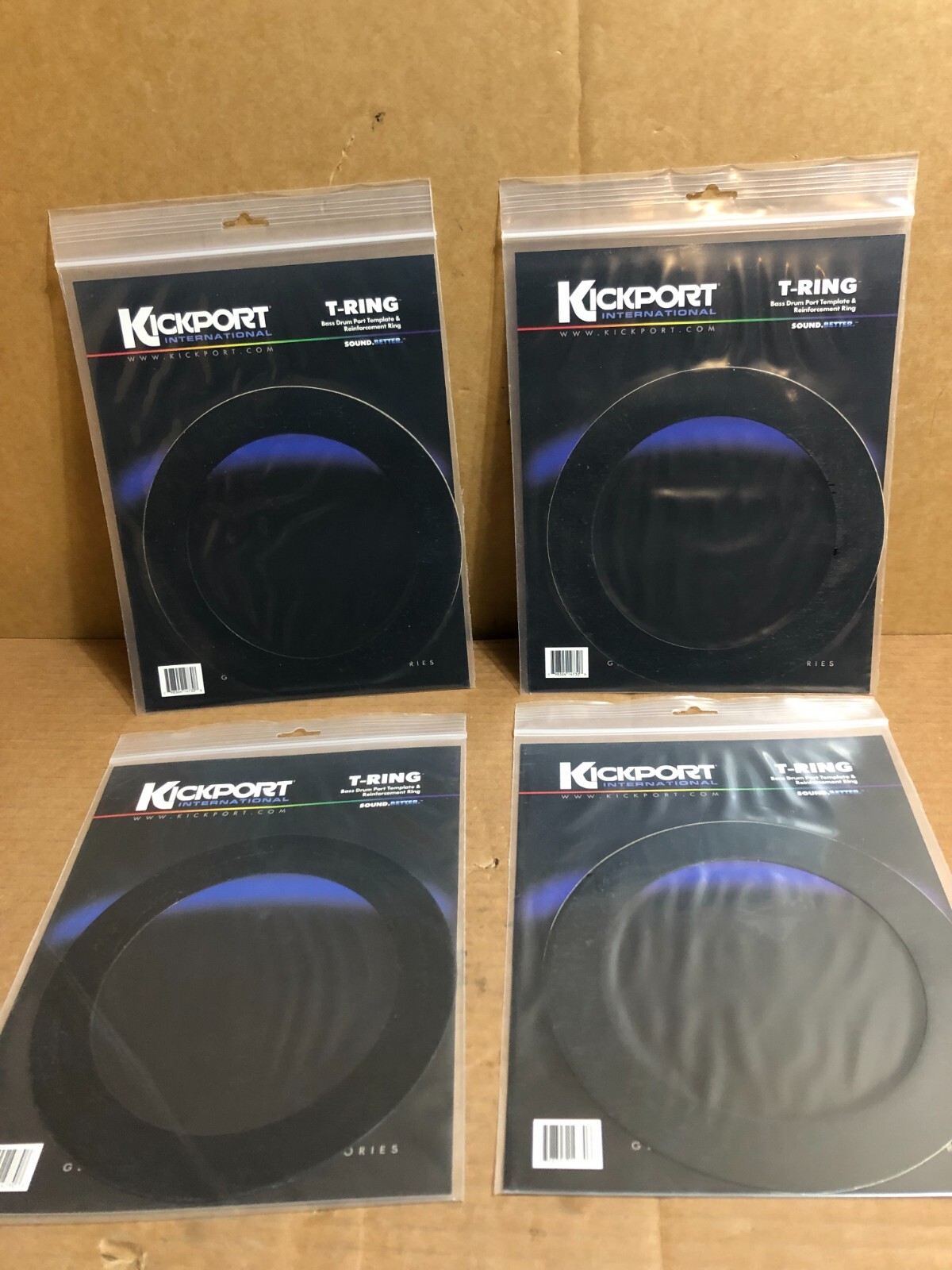 4x KickPort T-Ring Black - Bass Drum Resonant Head Template 5" opening TRGBL