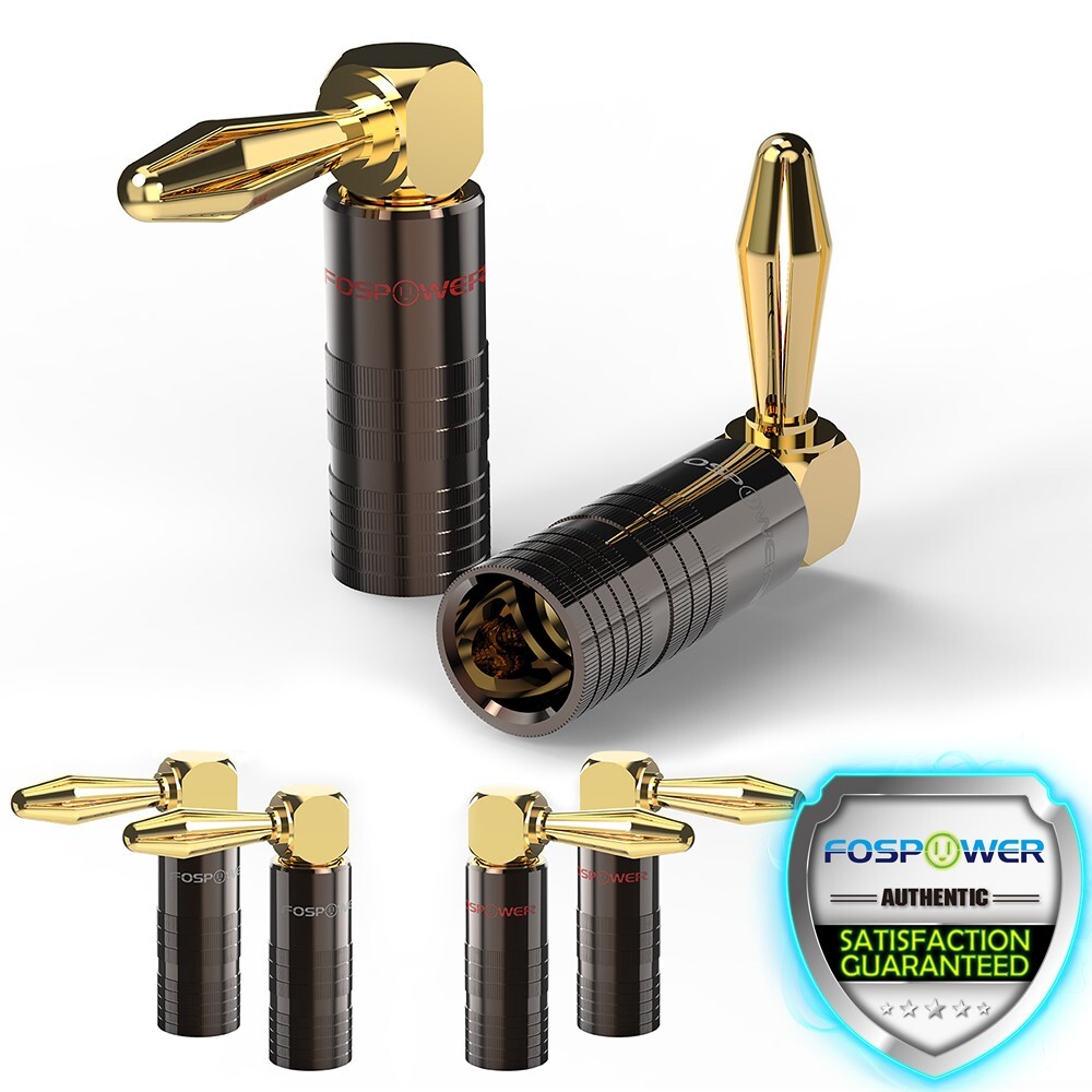 [6 Pair] Dual Screw Gold Plated Speaker Cable Connector Right Angle Banana Plug
