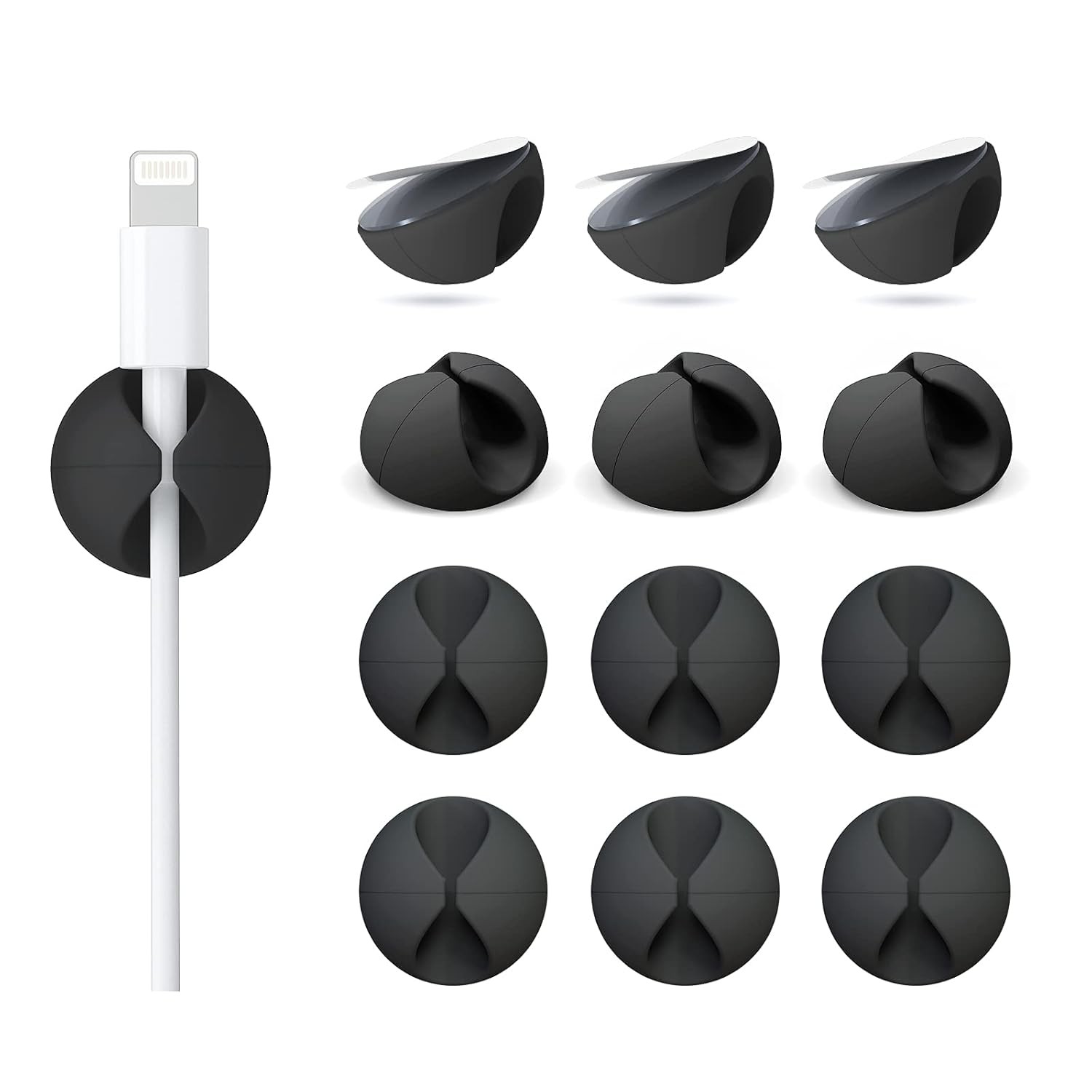 12 Pack Adhesive Cable Clips Cord Organizer Cable Management Holders Cable Ties