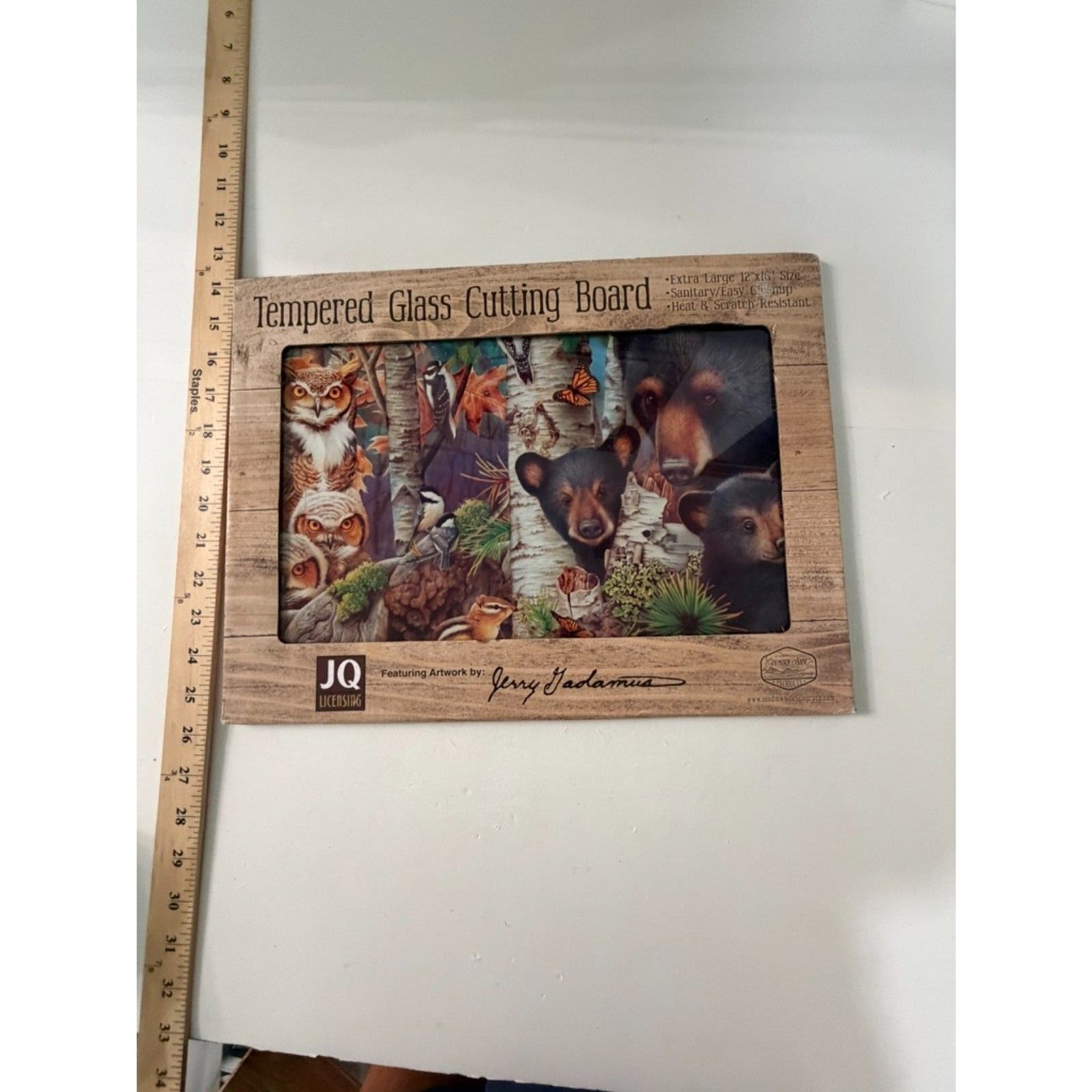 12x15" tempered glass cutting board - woods scene