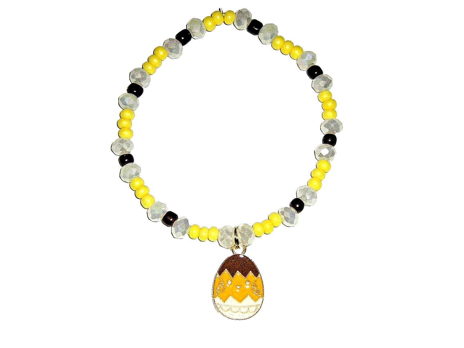 EASTER CHICK EGG CHARM BEADED BRACELET (7 1/2"):  HAND-MADE JEWELRY BY T.L.C.