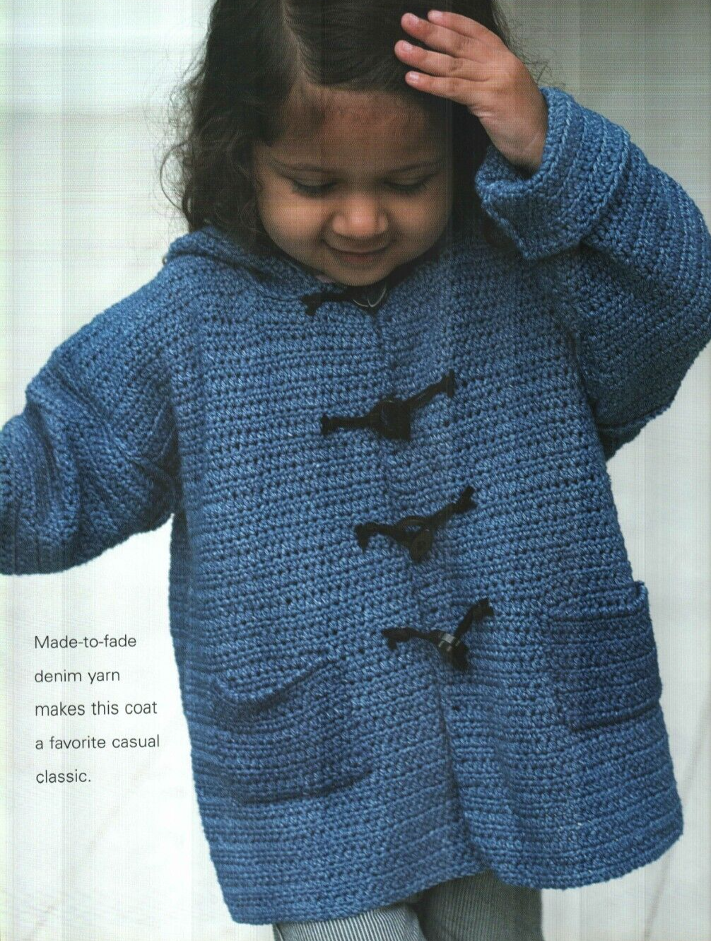 INDIGO-DYE COAT 3 CHILD SIZES CROCHET PATTERN INSTRUCTIONS