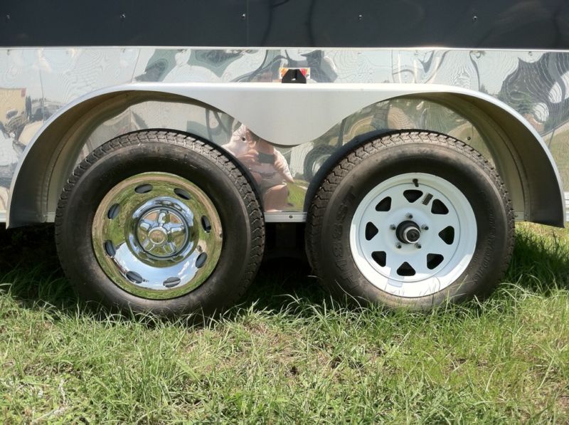(2) 14" 2pc 5x4.5" BP Chrome Trailer Wheel Hub Cap Rim Covers QT544CLO/545CHS