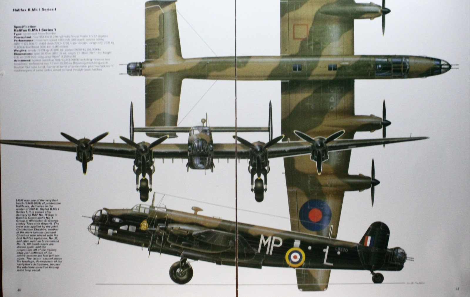 Halifax Plane Picture Article Vtg Wall Art Aircraft Spec Sheet Display