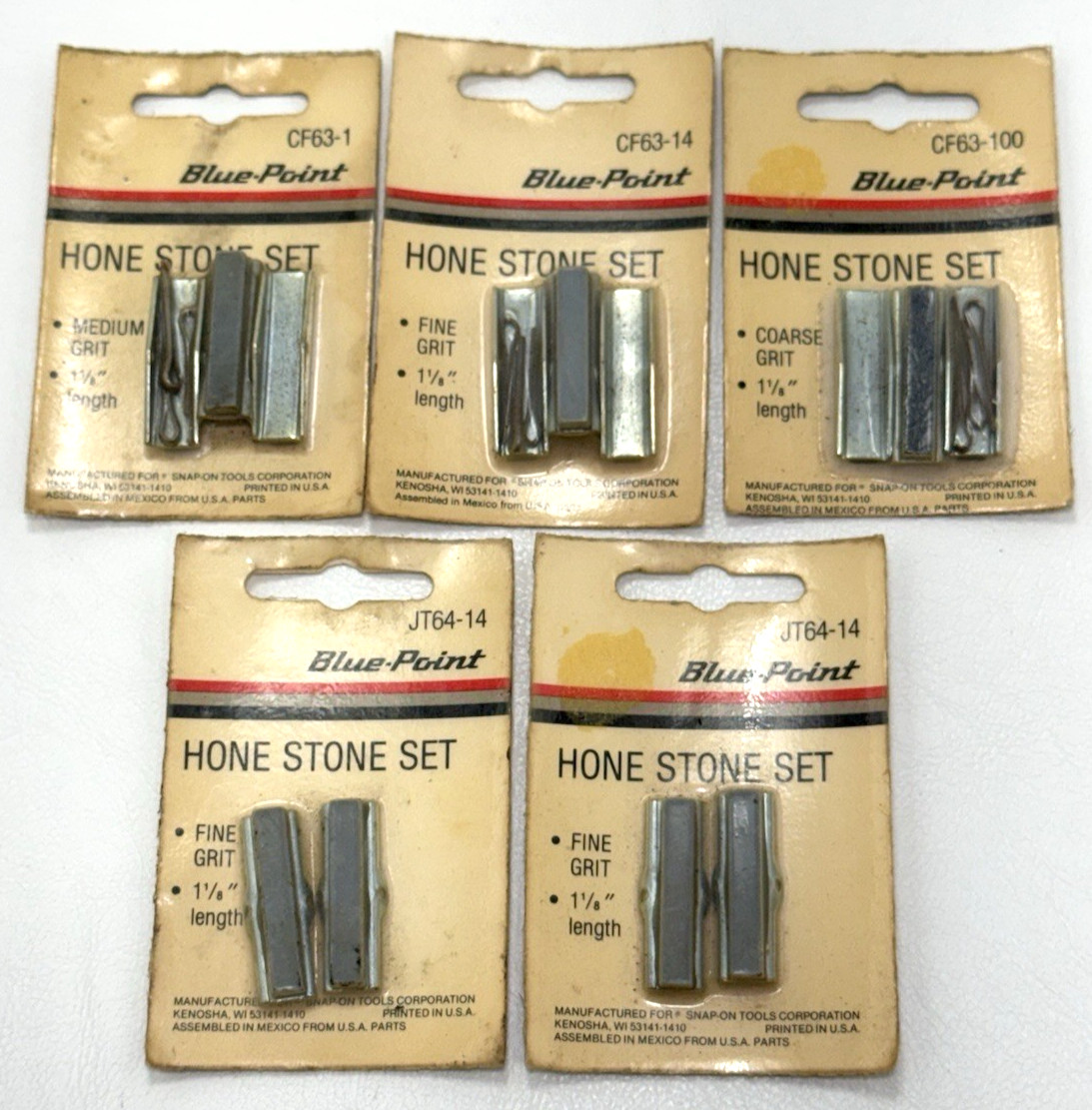 Lot of 5 Blue Point / Snap On 1 1/8" Hone Stone Sets JT64-14, CF63-1, -14, -100
