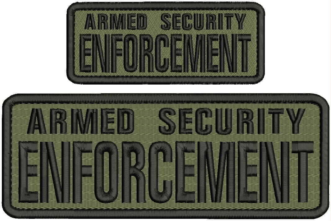 ARMED SECURITY E EMB PATCH 3X8.5 AND 2X5 HOOK ON BACK /BLACK ON RANGER GREEN