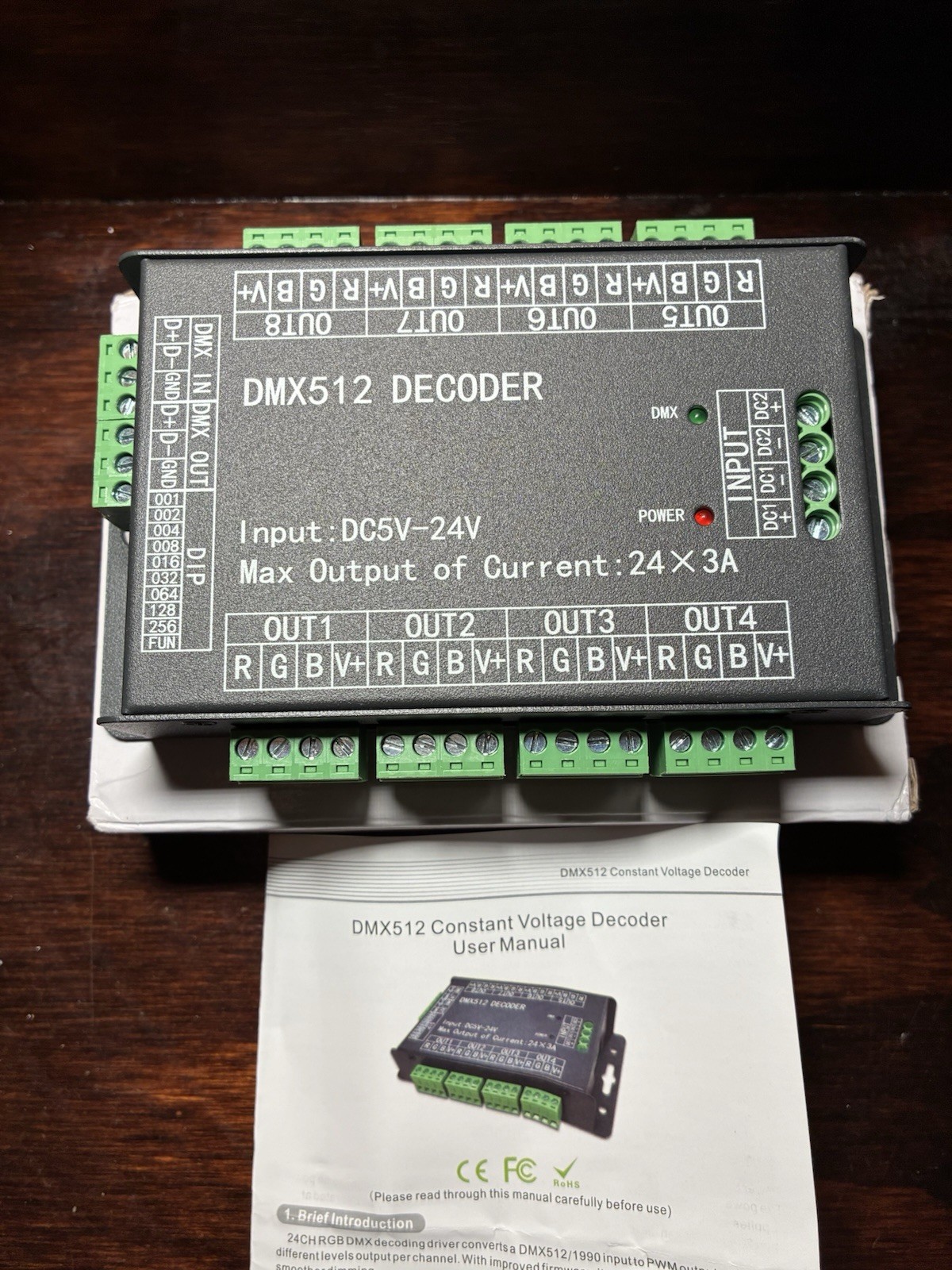 High Power 24 Channel RGB 3A/CH DMX512 Controller Led Decoder Dimmer 500Hz Fl