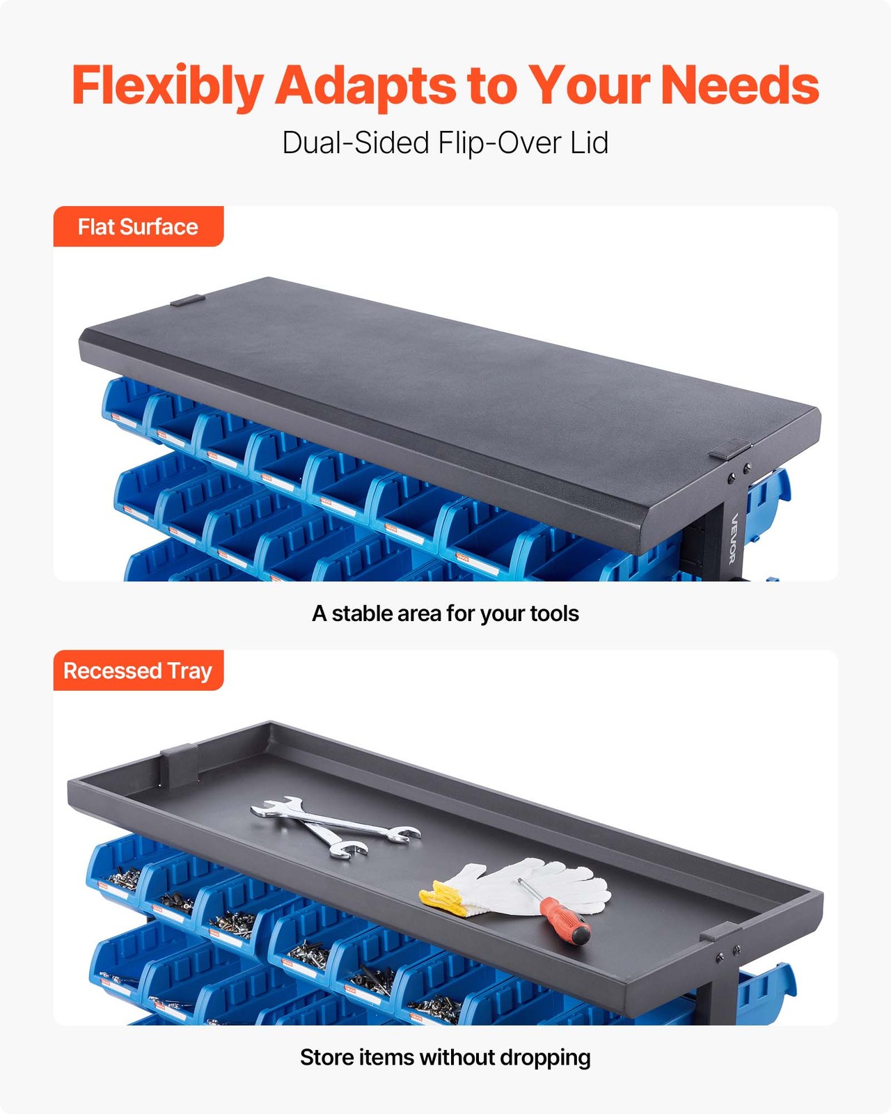 VEVOR Double-Sided Rolling Bin Rack 7-Tier Bin Rack Storage System with 94 Bins