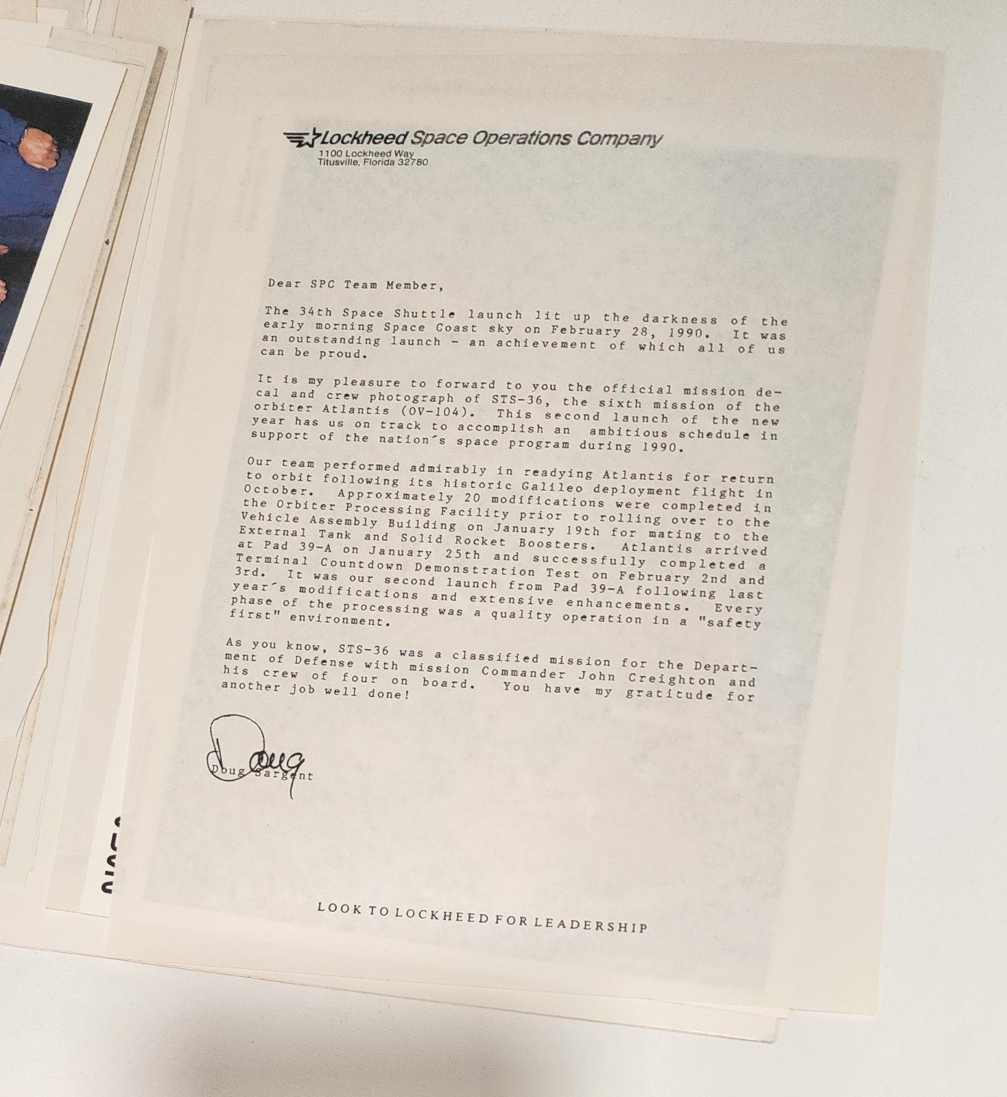 NASA Shuttle Archive Lot–Crew Portraits & Signed Lockheed Letters (STS Missions)
