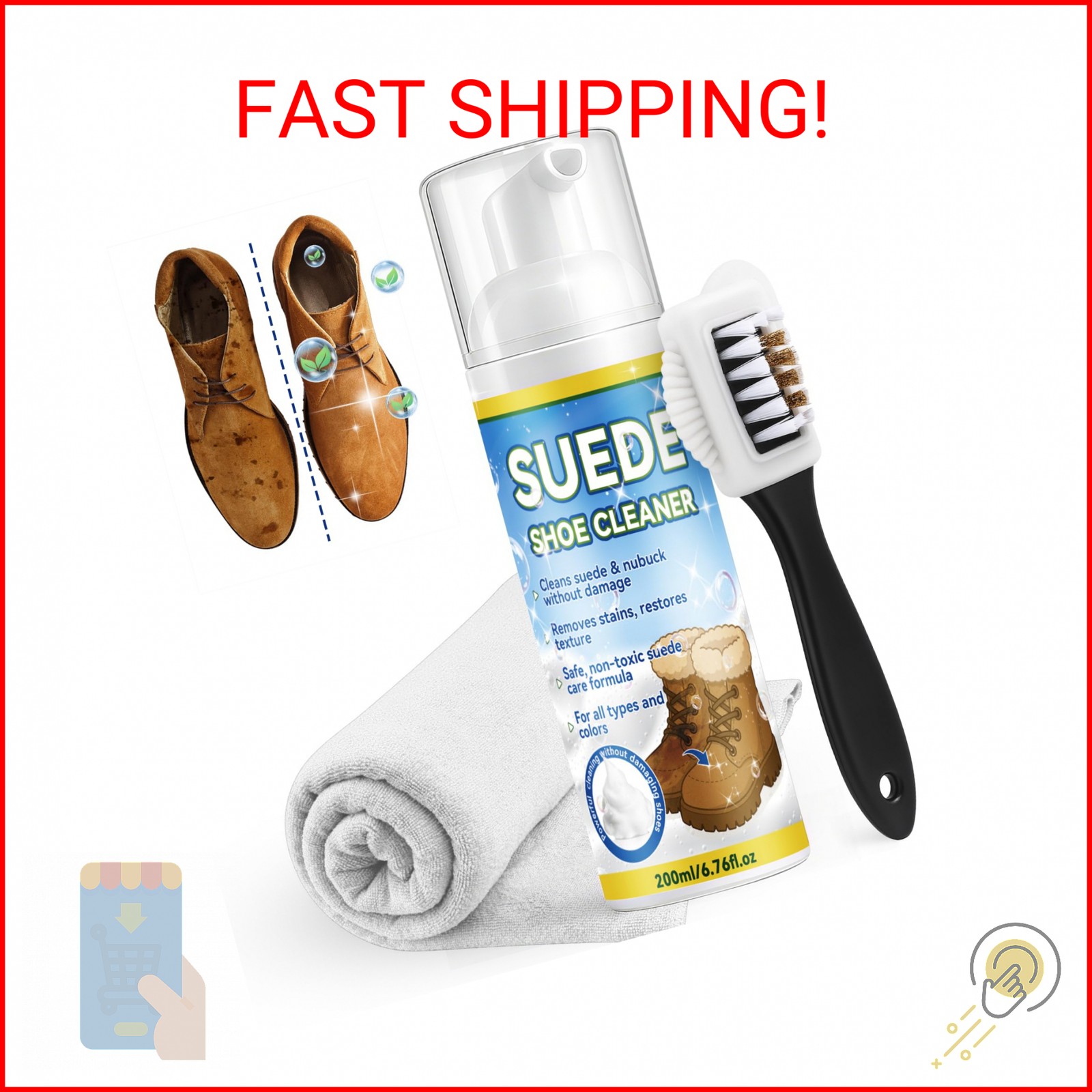 Bellemora Suede Shoe Cleaner, 6.76 Oz Nubuck and Suede Cleaner Kit with Brush, S