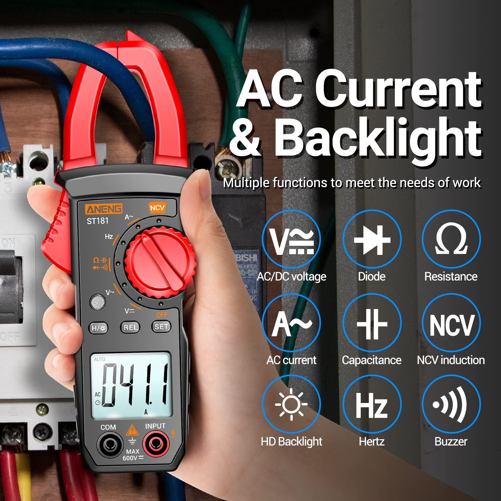 ANENG Digital Multimeter Tester with Amp Ohm Volt Clamp Meter Measures Black