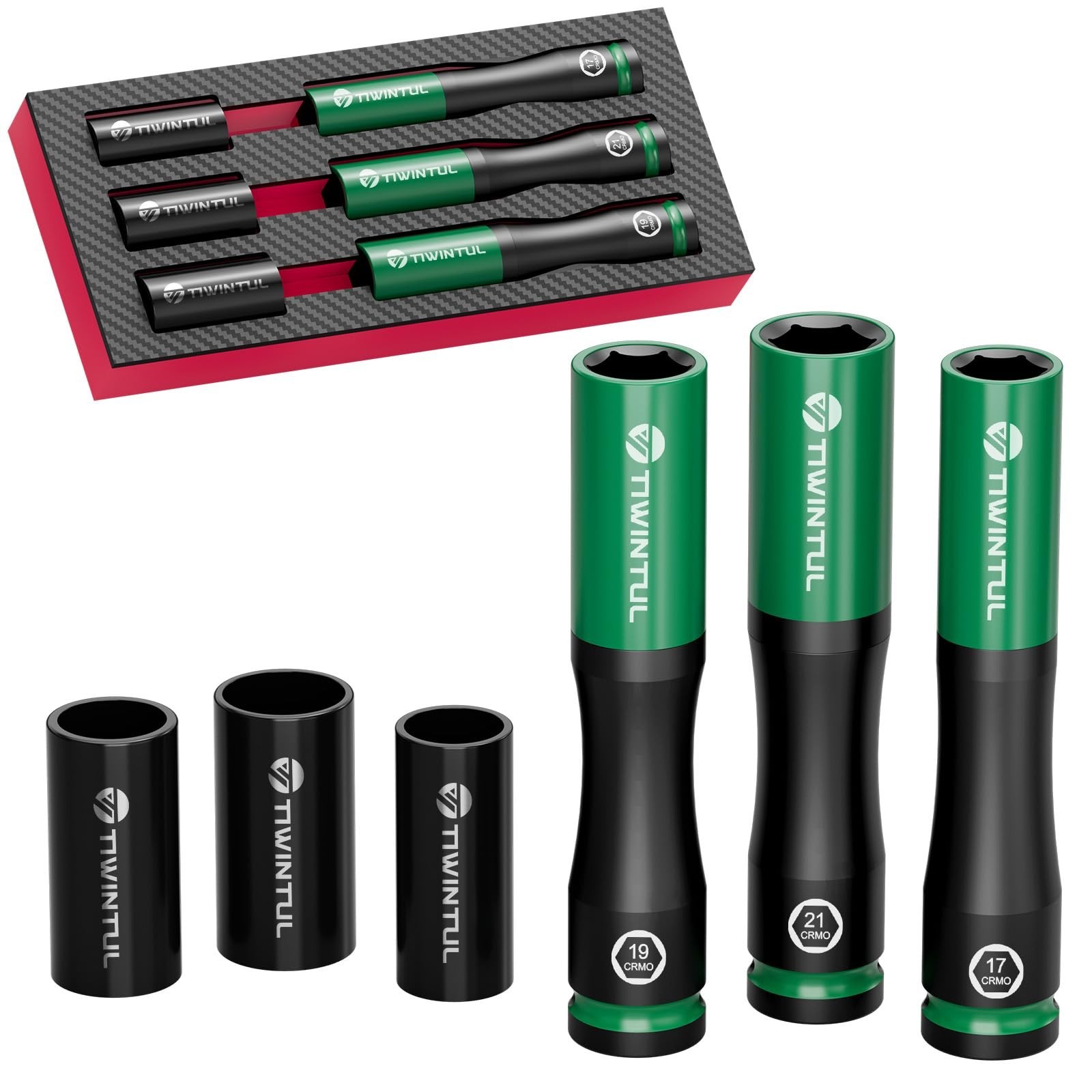 TIWINTUL 1/2" Extra Long Lug Nut Socket Set 6Pcs Metric 17 19 21 mm