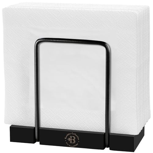 Napkin Holder for Table - Modern Napkin Dispenser, Bamboo and Iron Black
