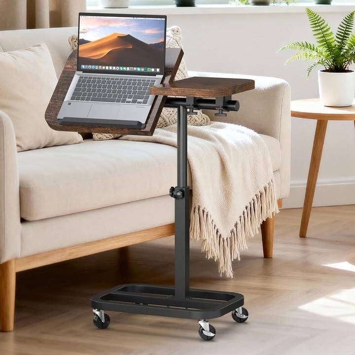 Large-Size Portable Laptop Rolling Desk with Wheels, Adjustable Height and