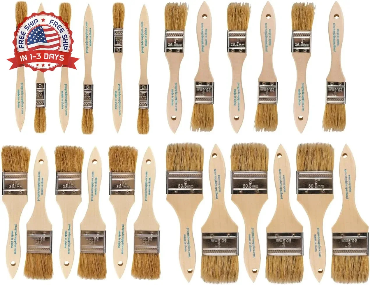 Chip Brush - Paint Brush Set - 24 Pack - Natural China Bristle Paint